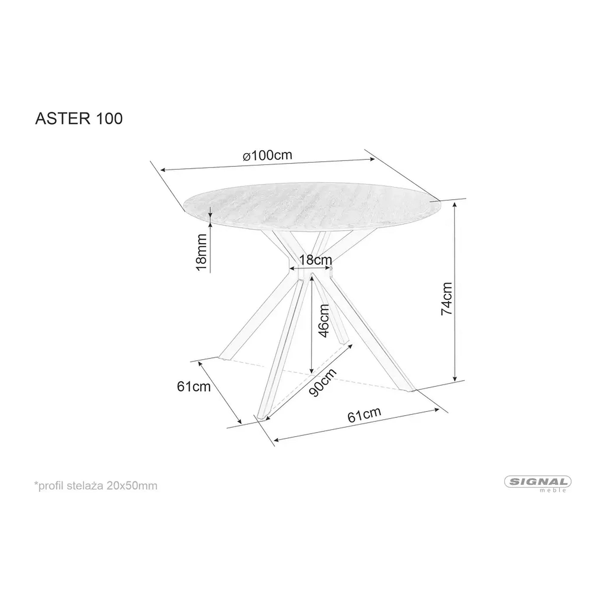 Masa ASTER, stejar/negru, 100x100x76 cm
