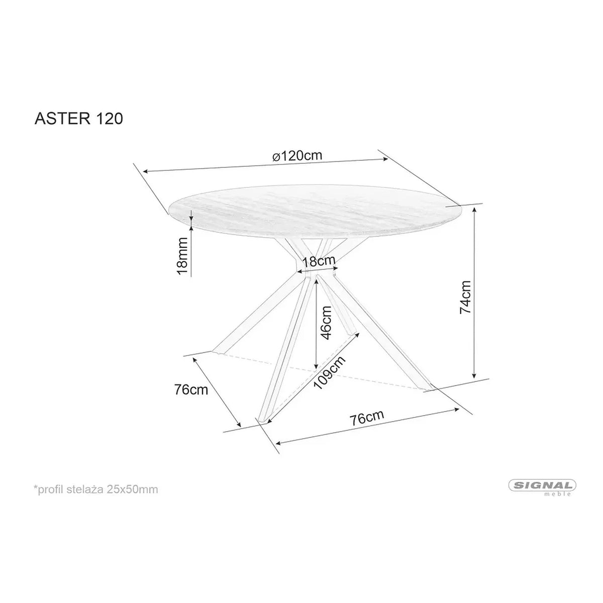 Masa ASTER, stejar/negru, 120x120x75 cm