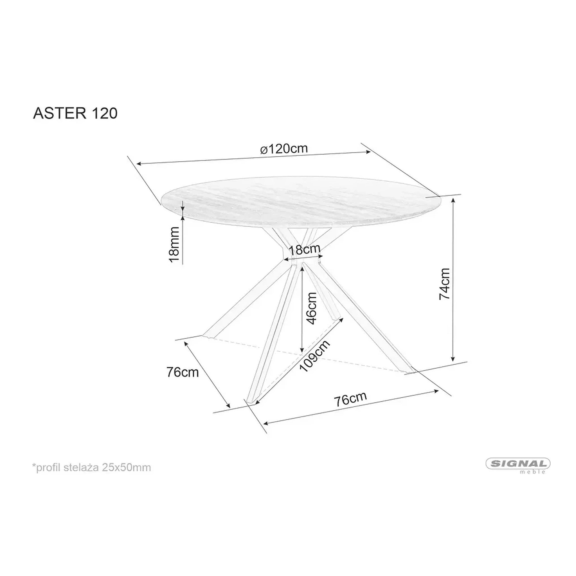 Masa ASTER, stejar/negru, 120x120x75 cm