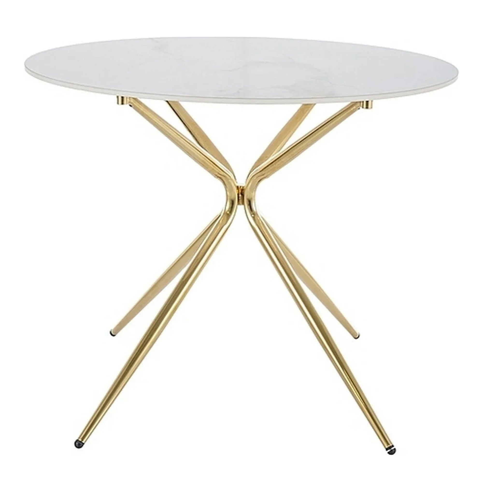 Masa AZALIA, alb/auriu, ceramica/metal, 90x90x75 cm