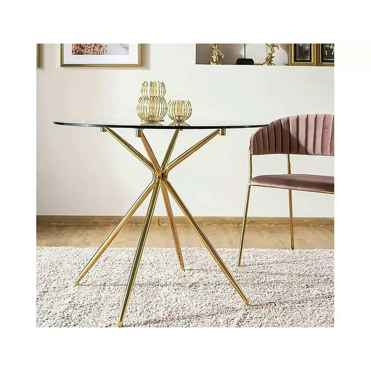 Masa AZALIA, transparent/auriu, sticla/metal, 80x80x75 cm