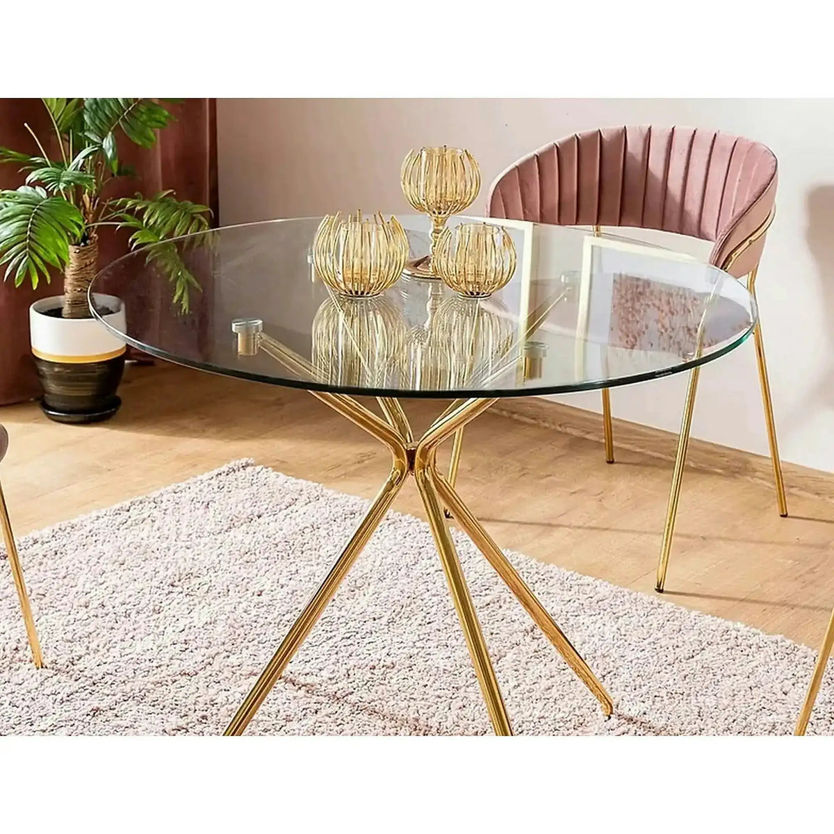 Masa AZALIA, transparent/auriu, sticla/metal, 80x80x75 cm