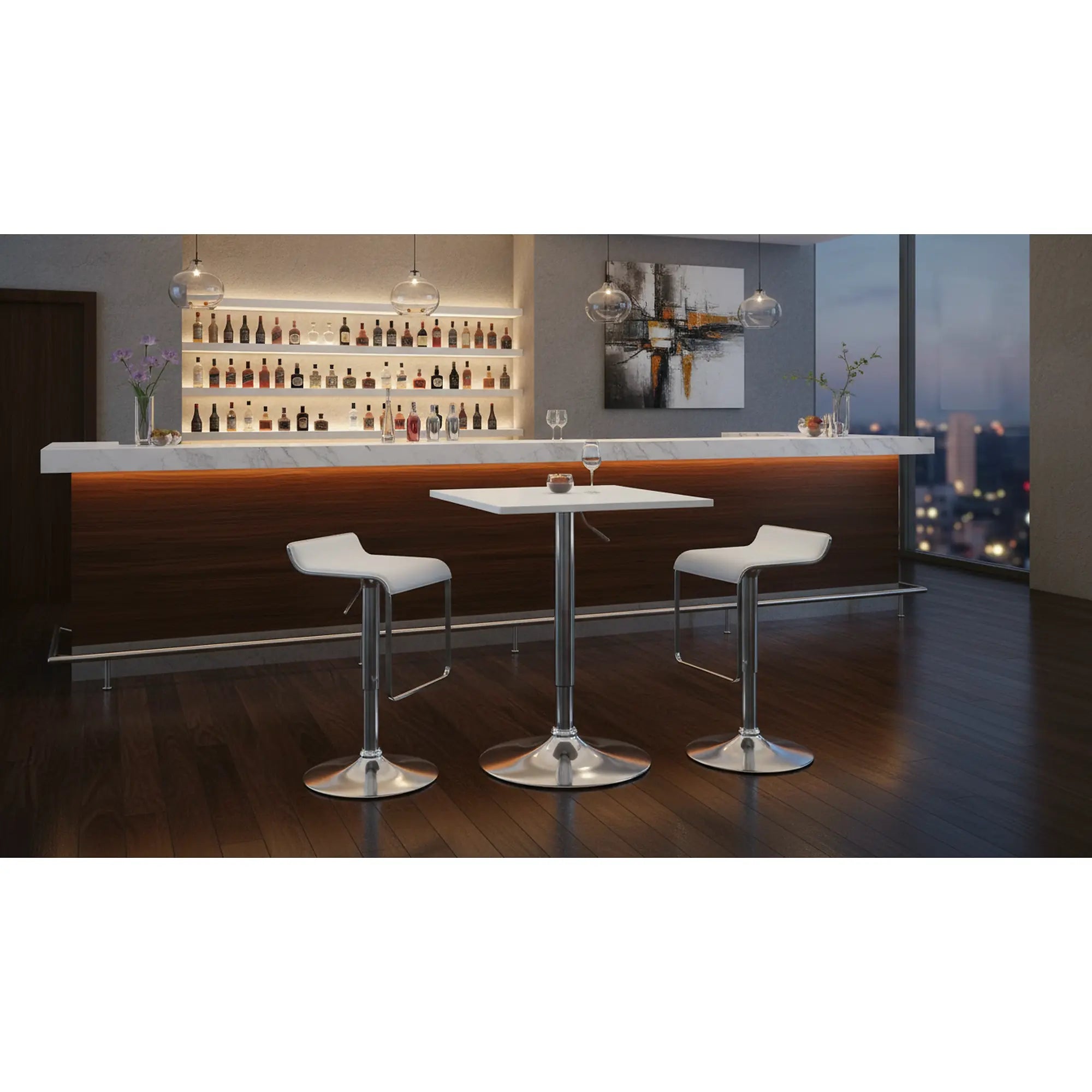 Masa bar FLORIAN 2 NEW, alb/crom, 60x70/91 cm
