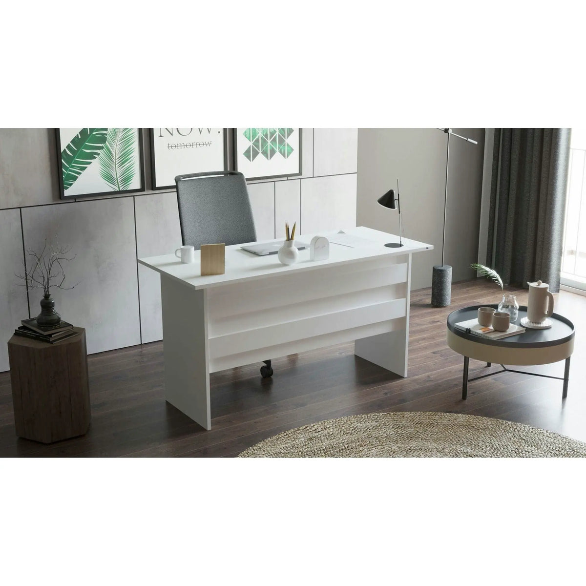 Masa birou 956LCS1103, alb, PAL melaminat, 140x60x74 cm