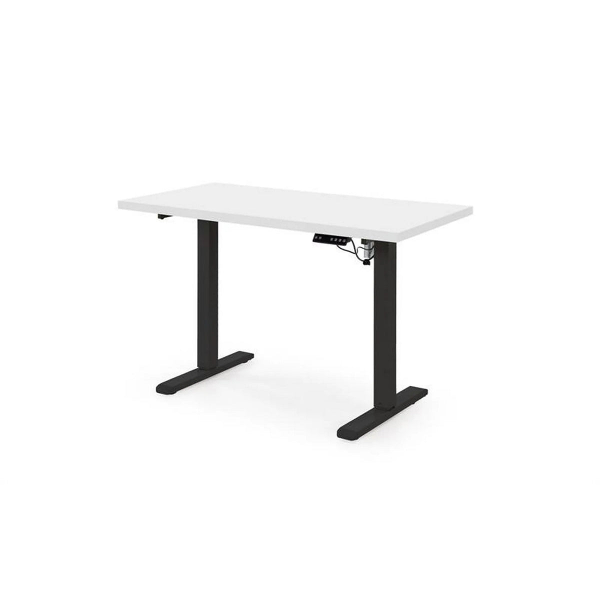 Masa birou B54, alb/negru, PAL laminat/otel, 120x60x75-120 cm