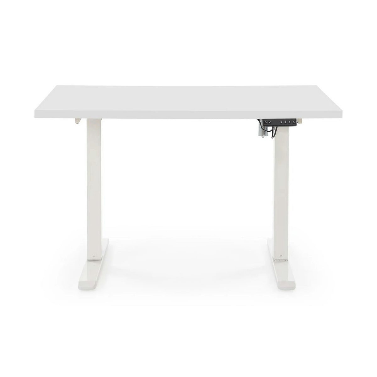 Masa birou B54, alb, PAL laminat/otel, 120x60x75-120 cm