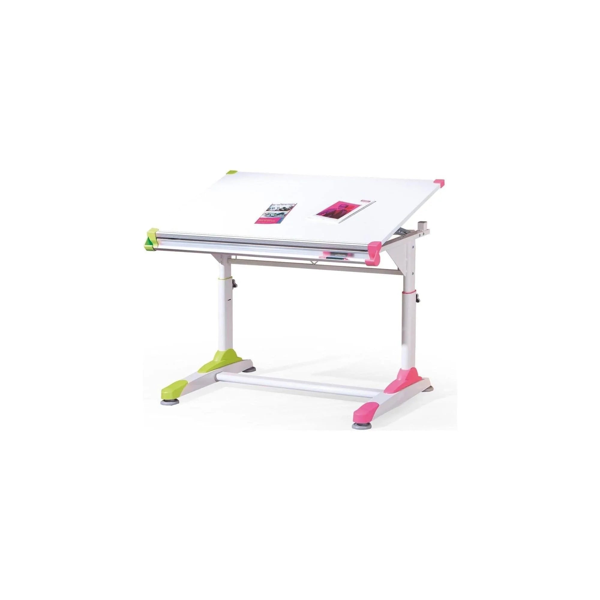 Masa birou COLLORIDO, alb/roz, 100x66x69/84 cm