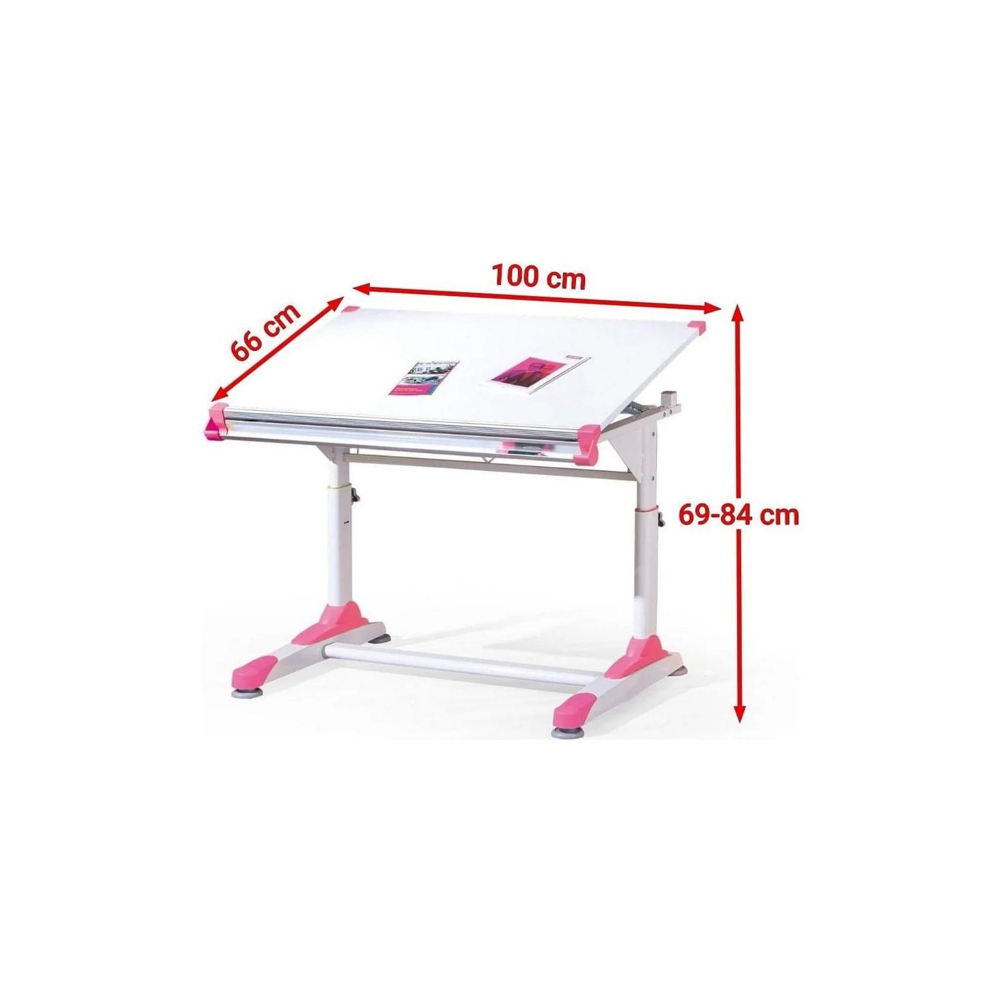 Masa birou COLLORIDO, alb/roz, 100x66x69/84 cm
