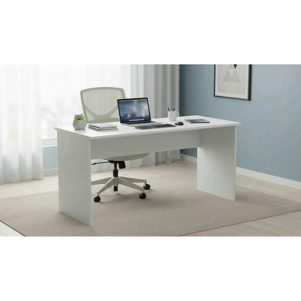 Masa birou JOHAN 2 NEW 01, alb, DTD laminat, 150x68x74 cm