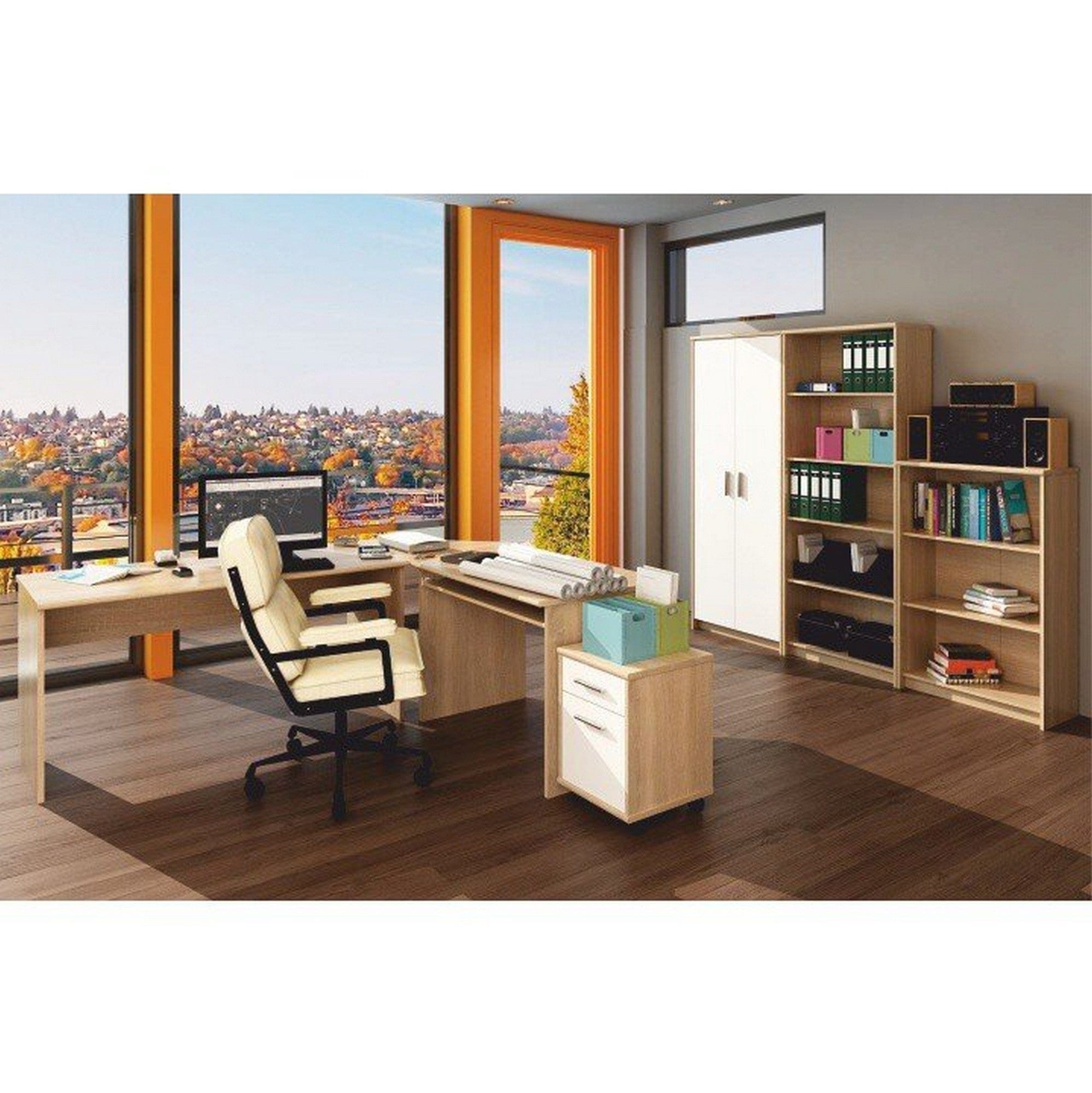 Masa birou JOHAN NEW 02, stejar sonoma, DTD laminat, 100x68x74 cm