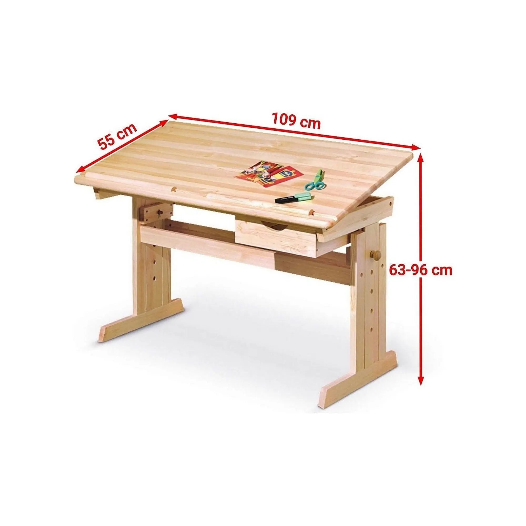Masa birou Julia, pin, lemn, 109x55x63/96 cm