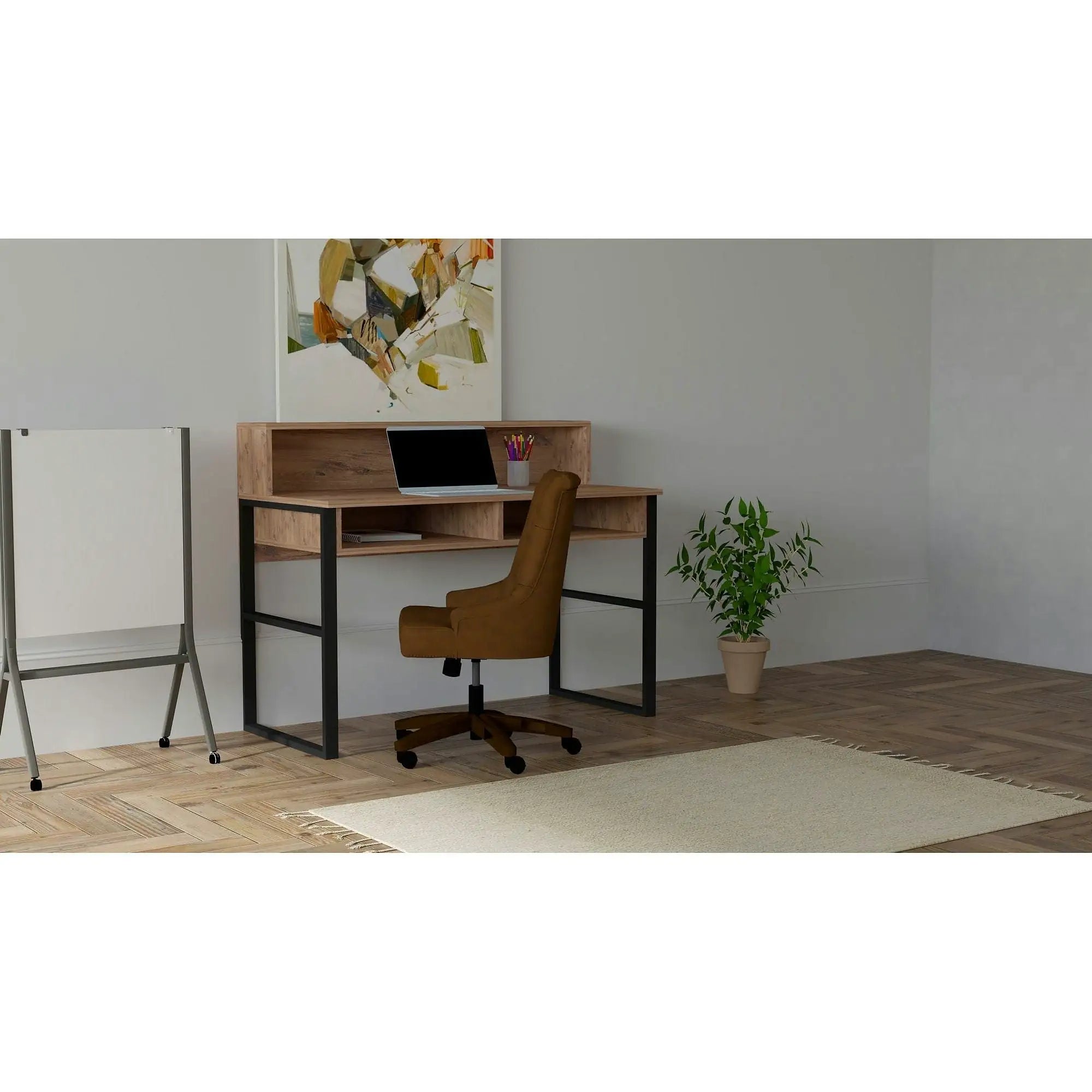 Masa birou KEMO, nuc/negru, PAL melaminat, 120x55x96 cm