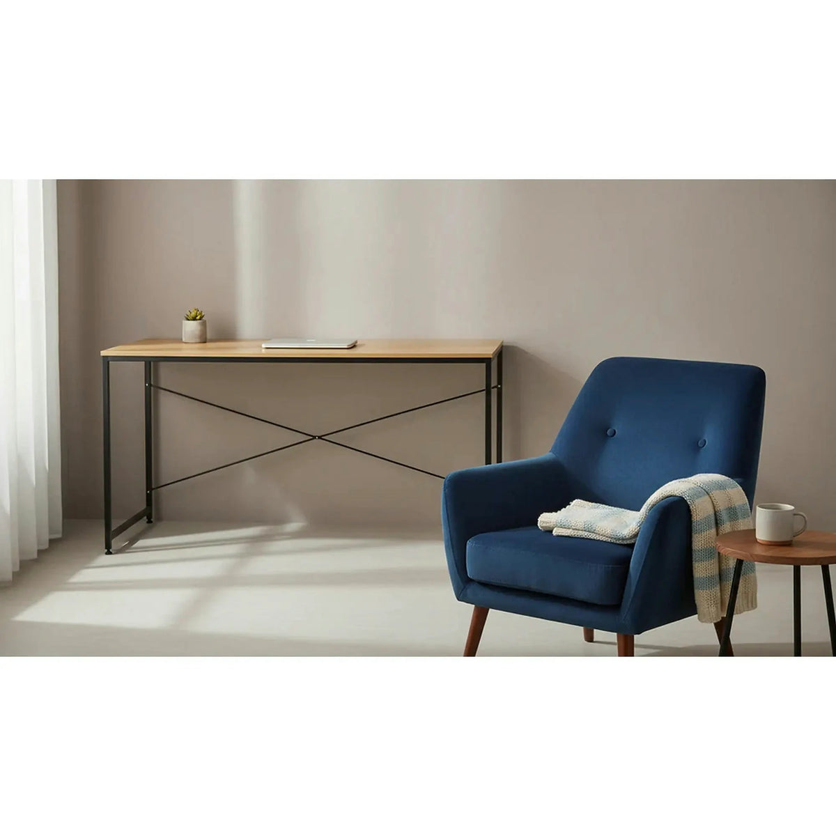 Masa birou MELLORA, stejar/negru, DTD laminat/metal, 150x60x72 cm