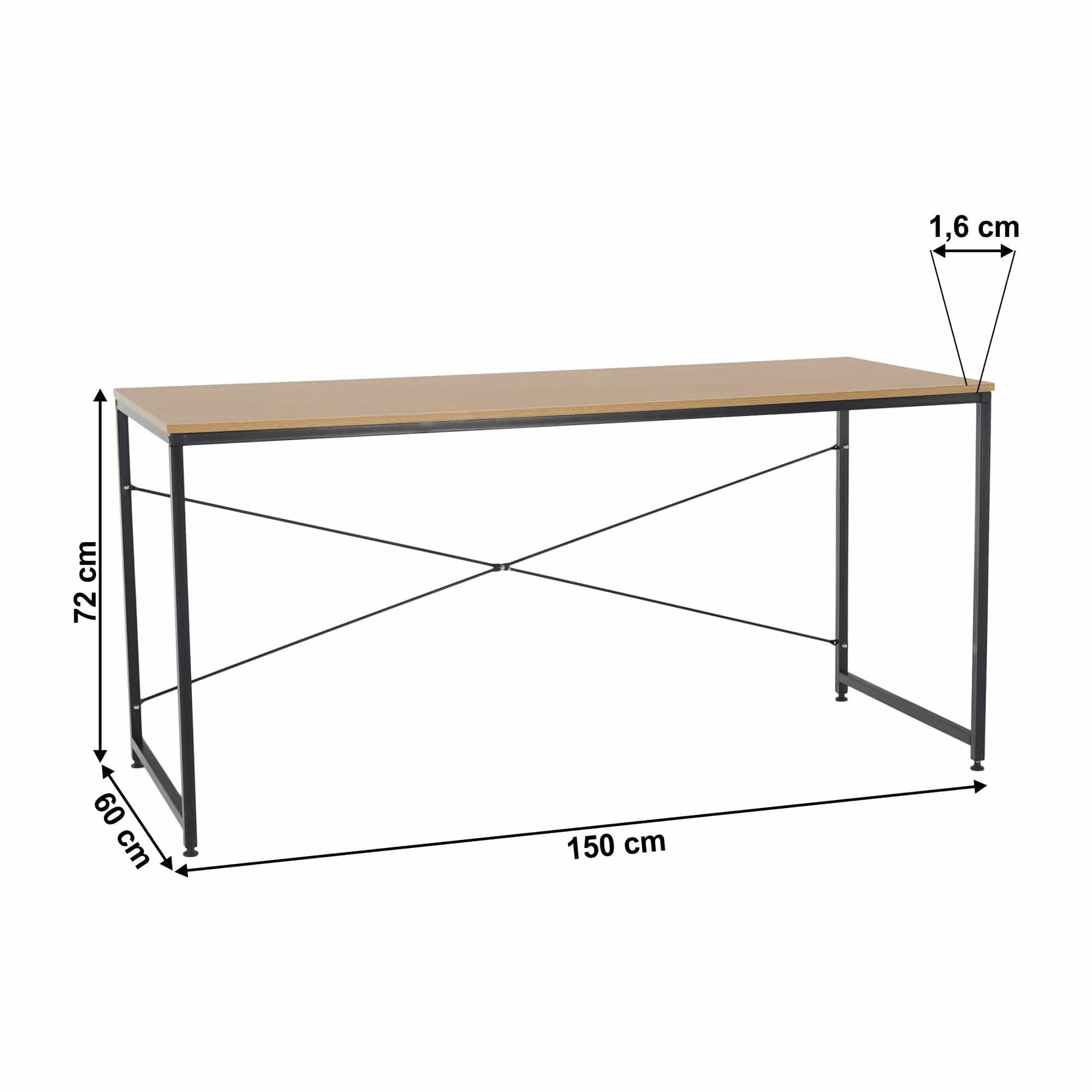 Masa birou MELLORA, stejar/negru, DTD laminat/metal, 150x60x72 cm