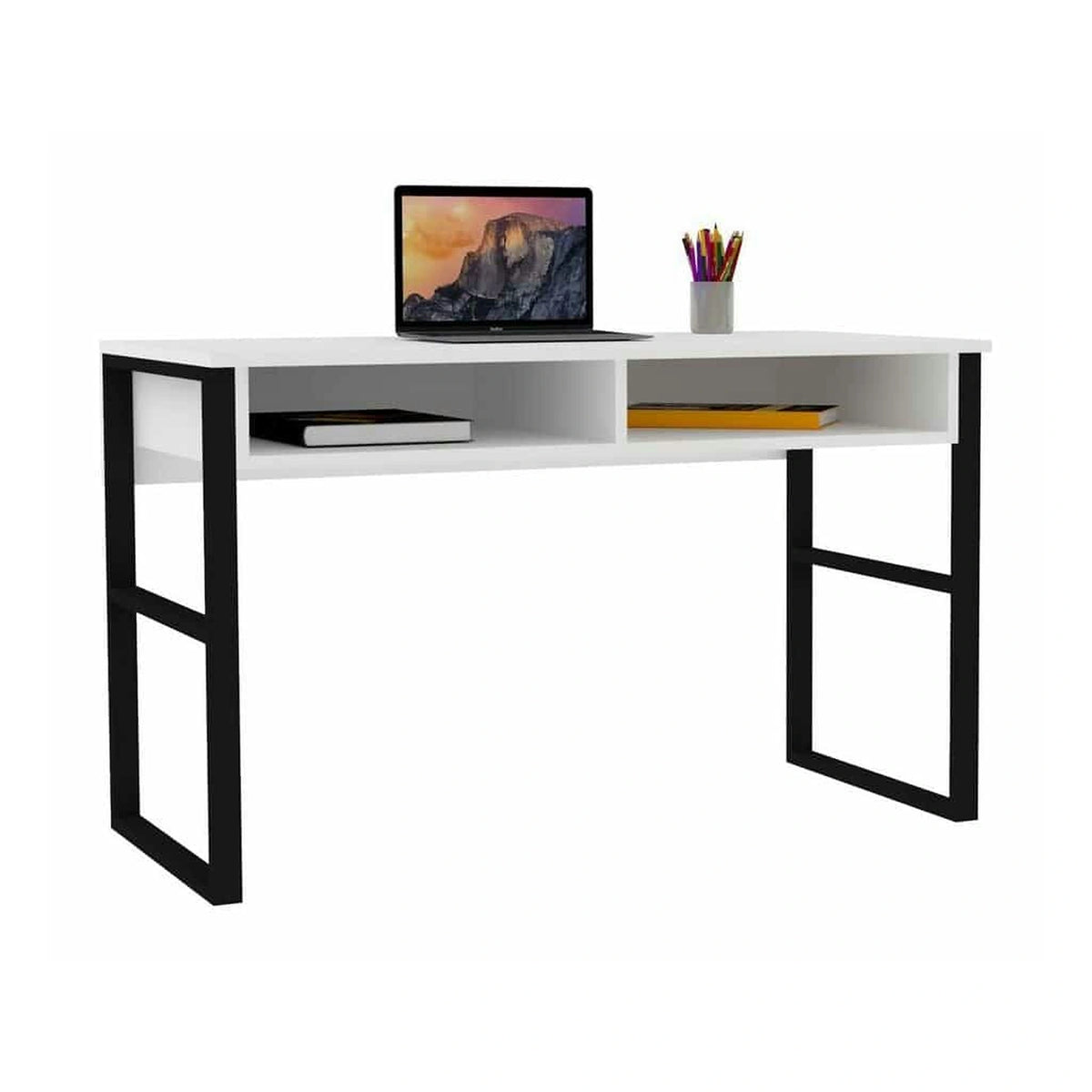 Masa birou MISTO, alb/negru, PAL melaminat/metal, 120x60x75 cm