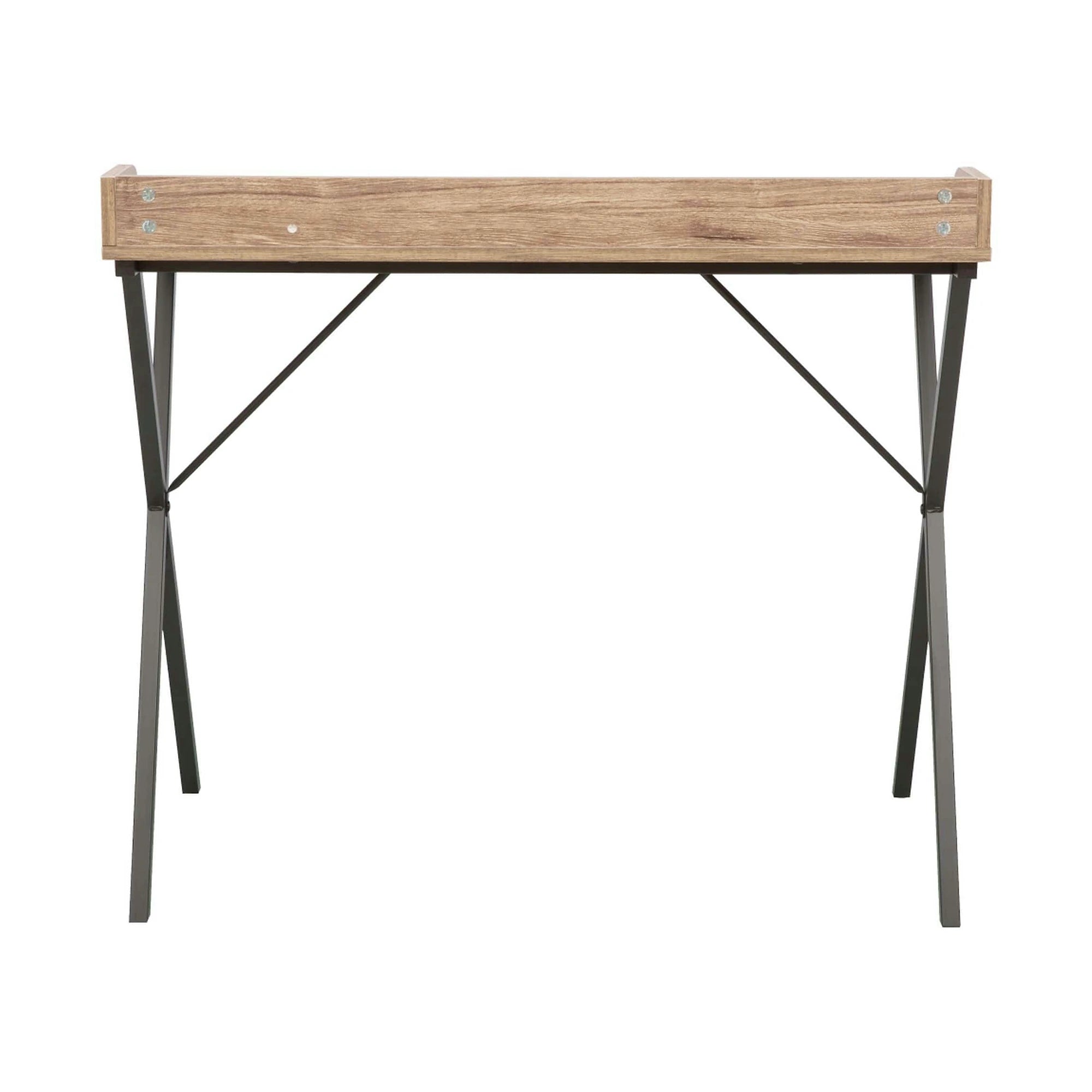 Masa birou OFIS, stejar/negru, DTD laminat/metal, 90x50x79 cm