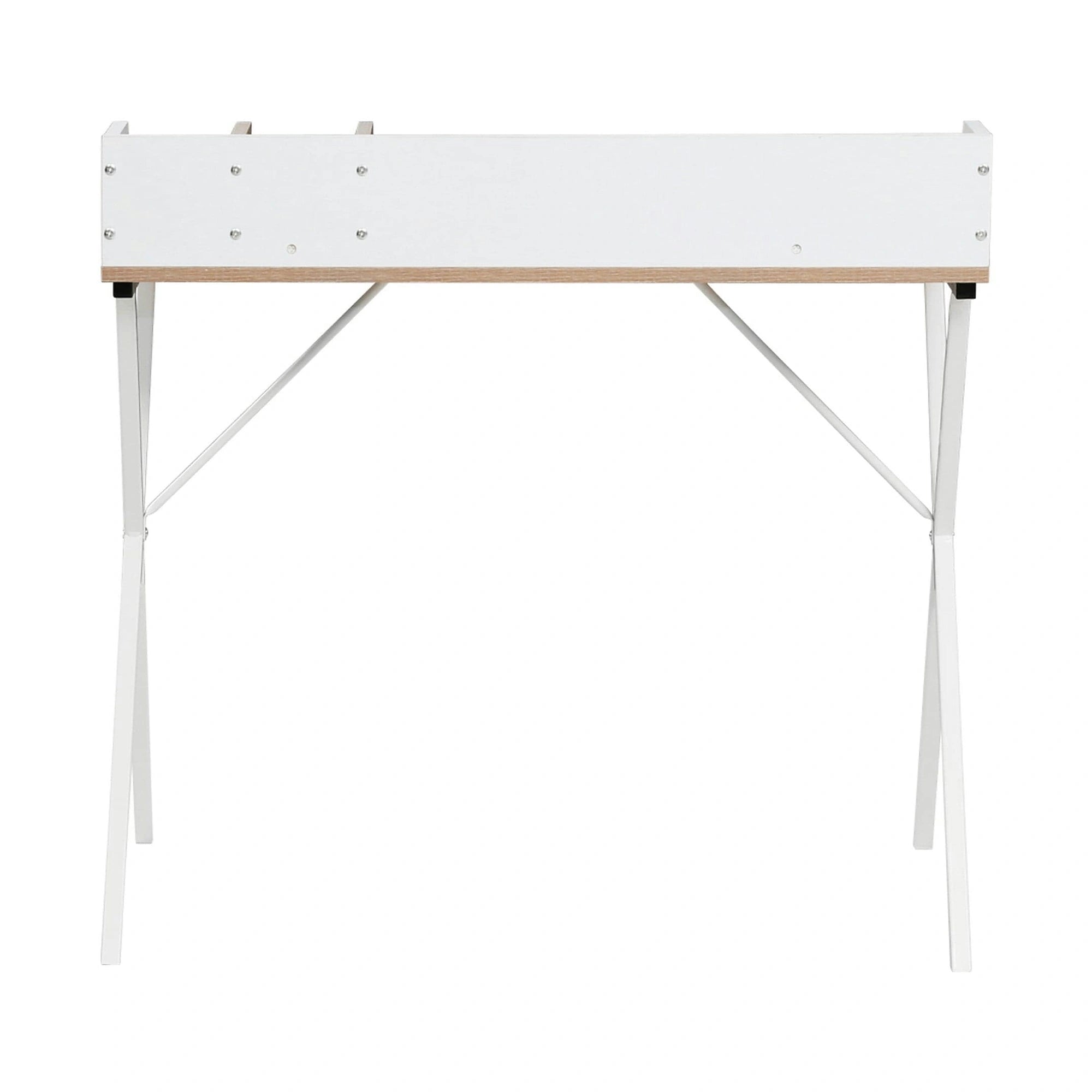 Masa birou PSALMO, alb/stejar, DTD laminat/metal, 90x50x85 cm