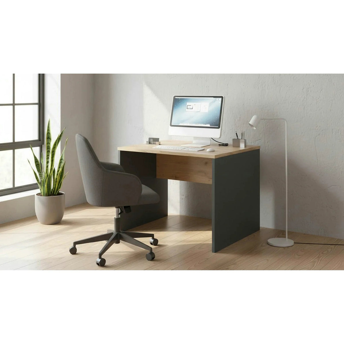 Masa birou RIOMA NEW TYP 17, gri grafit/stejar artisan, DTD laminat, 80x80x76 cm
