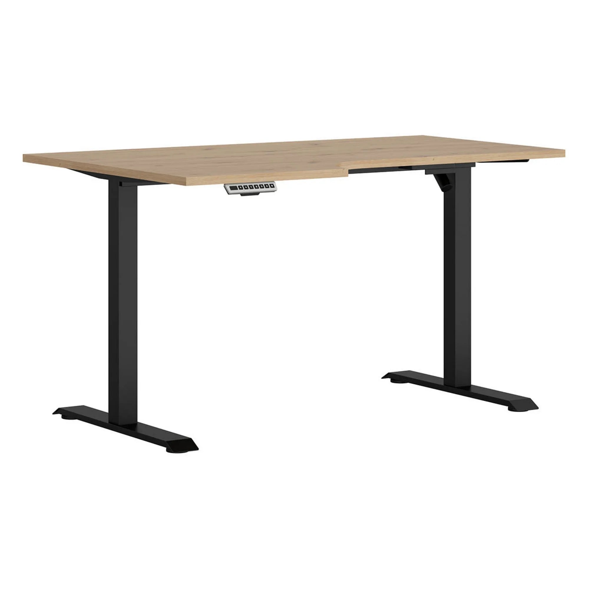 Masa birou SPACE OFFICE, stejar artisan/negru, PAL laminat/metal, pe stanga cu inaltime reglabila, 140x90x72-120 cm