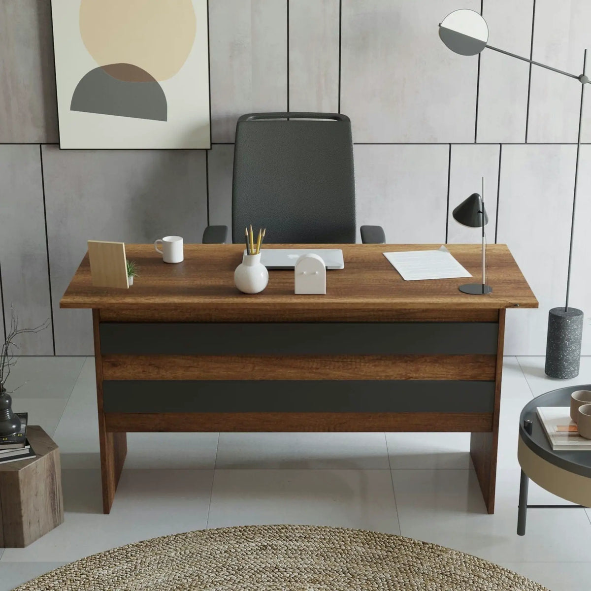 Masa birou VARIO A, nuc/gri, PAL melaminat, 140x60x74 cm