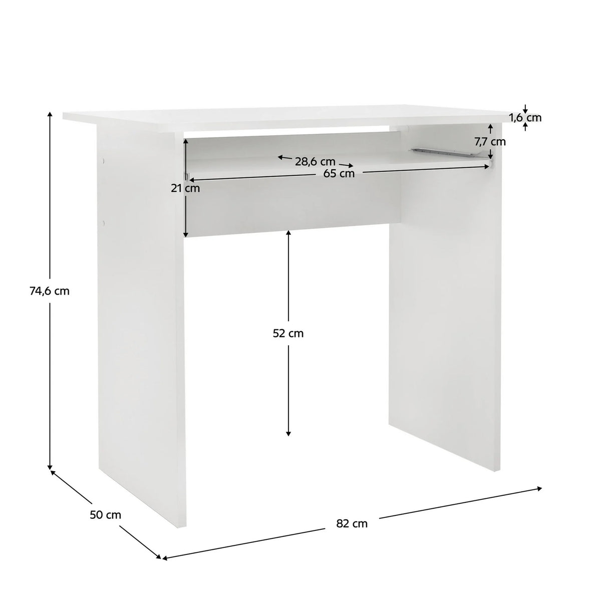 Masa birou VERNER NEW, alb, DTD laminat, 82x50x75 cm