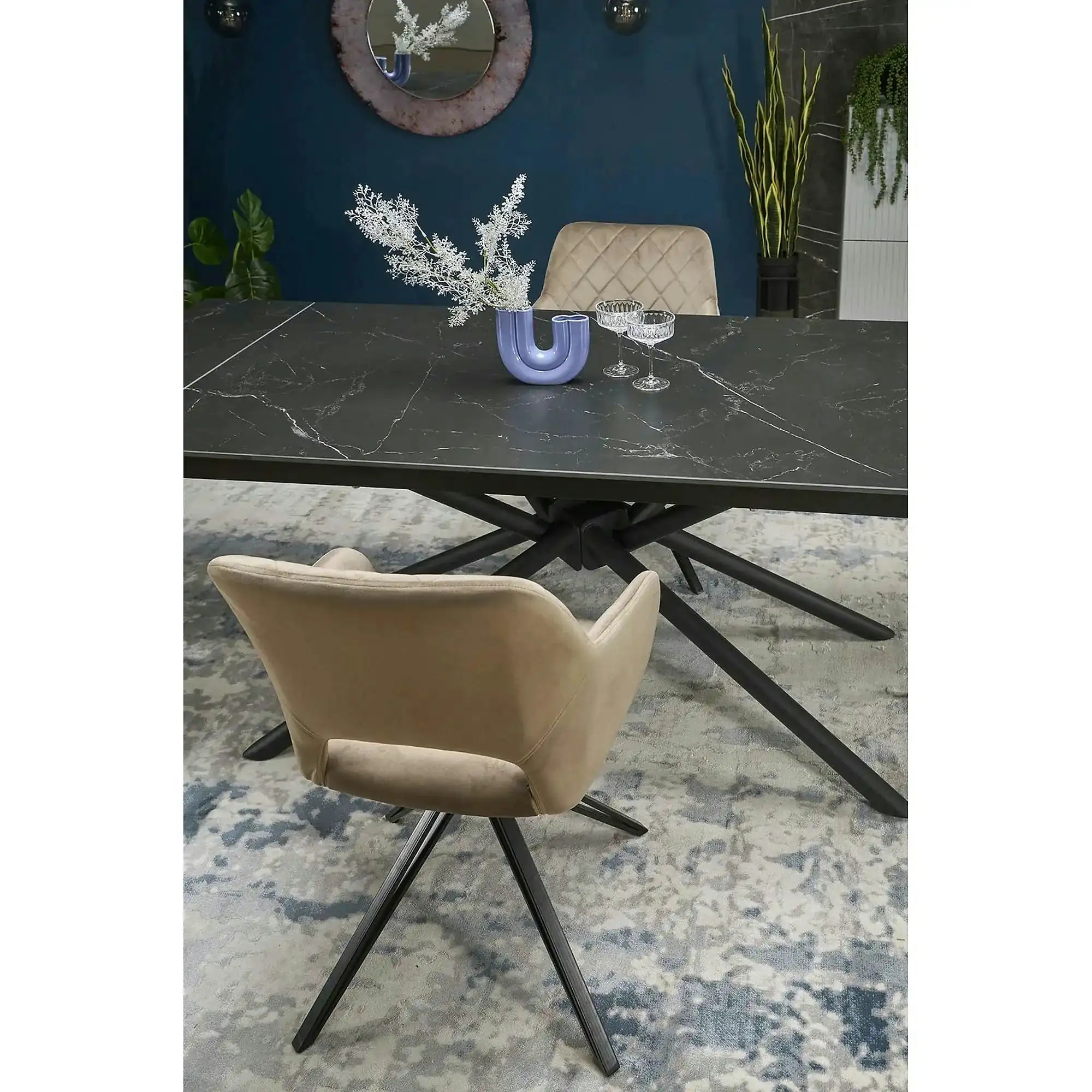 Masa blat ceramica/metal VITORINO, negru, 160/220x90x75 cm