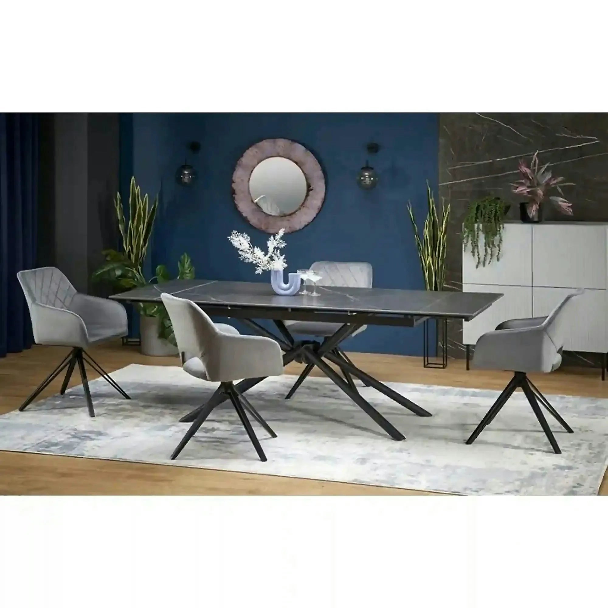 Masa blat ceramica/metal VITORINO, negru, 160/220x90x75 cm