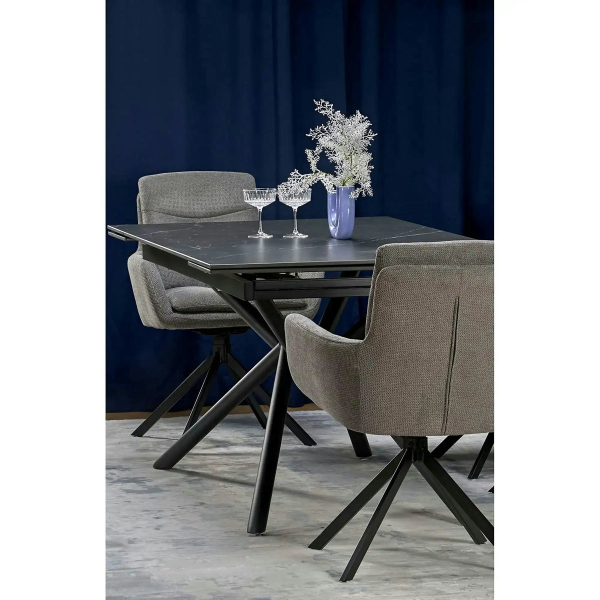 Masa blat ceramica/metal VITORINO, negru, 160/220x90x75 cm