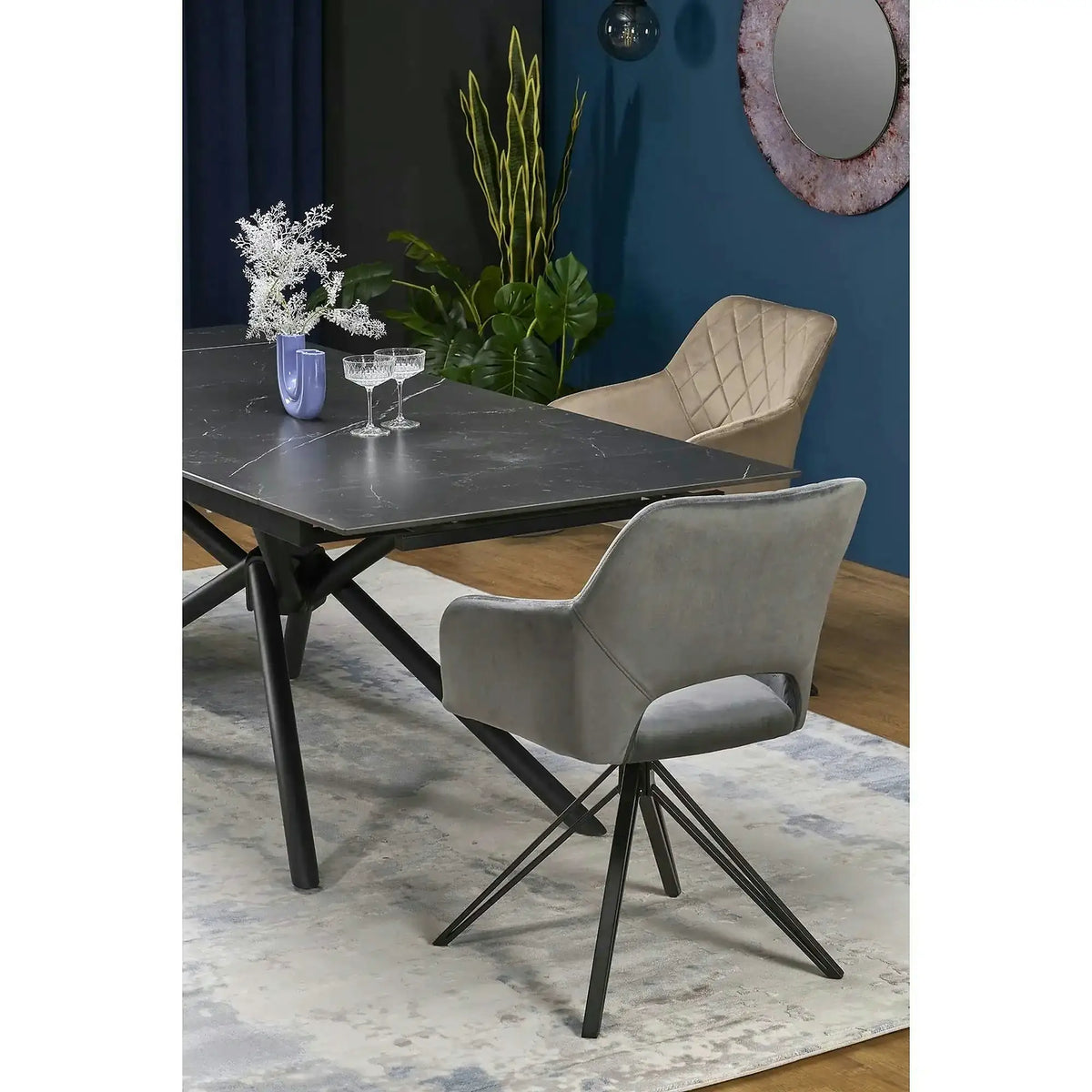 Masa blat ceramica/metal VITORINO, negru, 160/220x90x75 cm