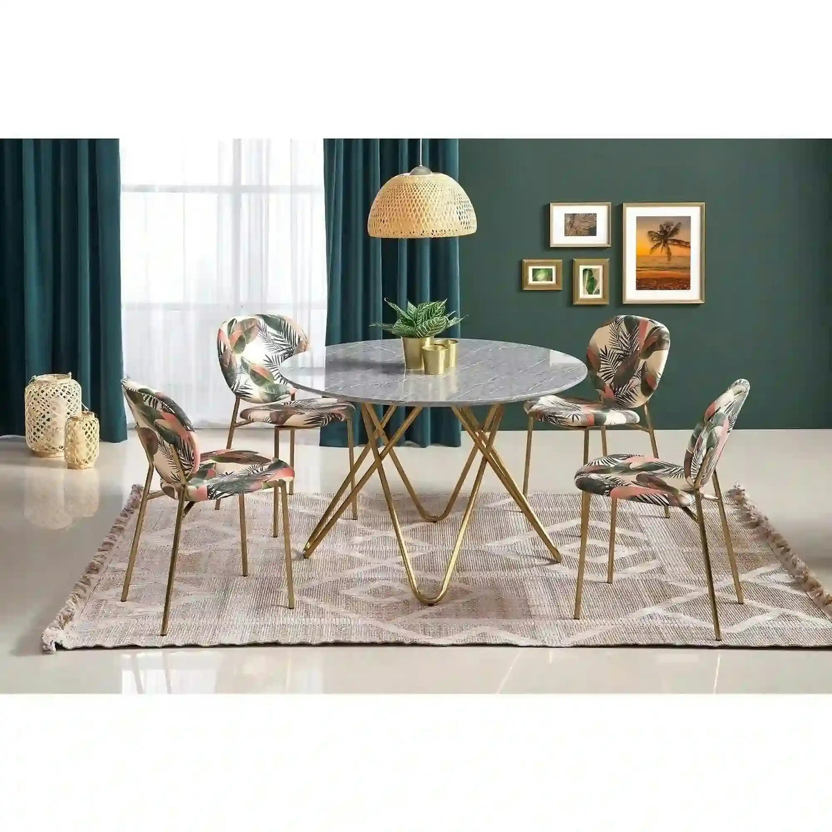 Masa BONELLO, gri/auriu, 120x120x76 cm
