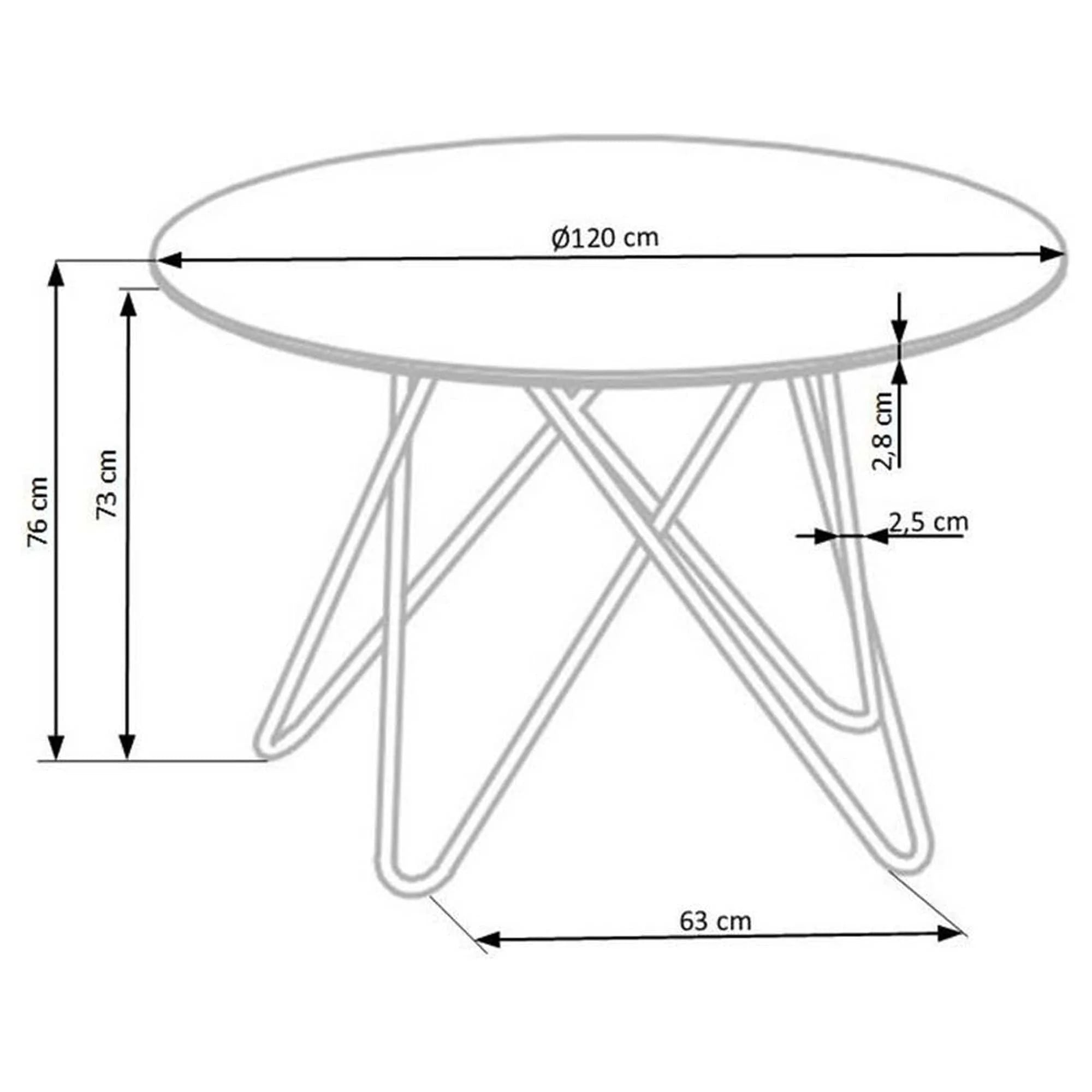 Masa BONELLO, gri/auriu, 120x120x76 cm