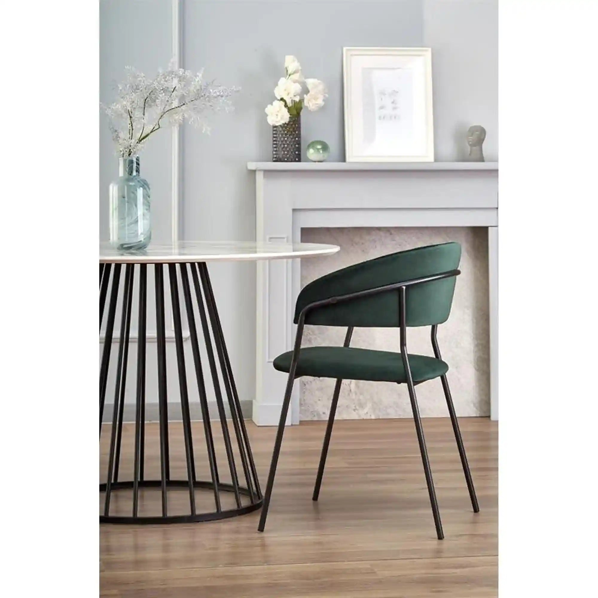 Masa BRODWAY, alb cu efect de marmura, 110x110x75 cm