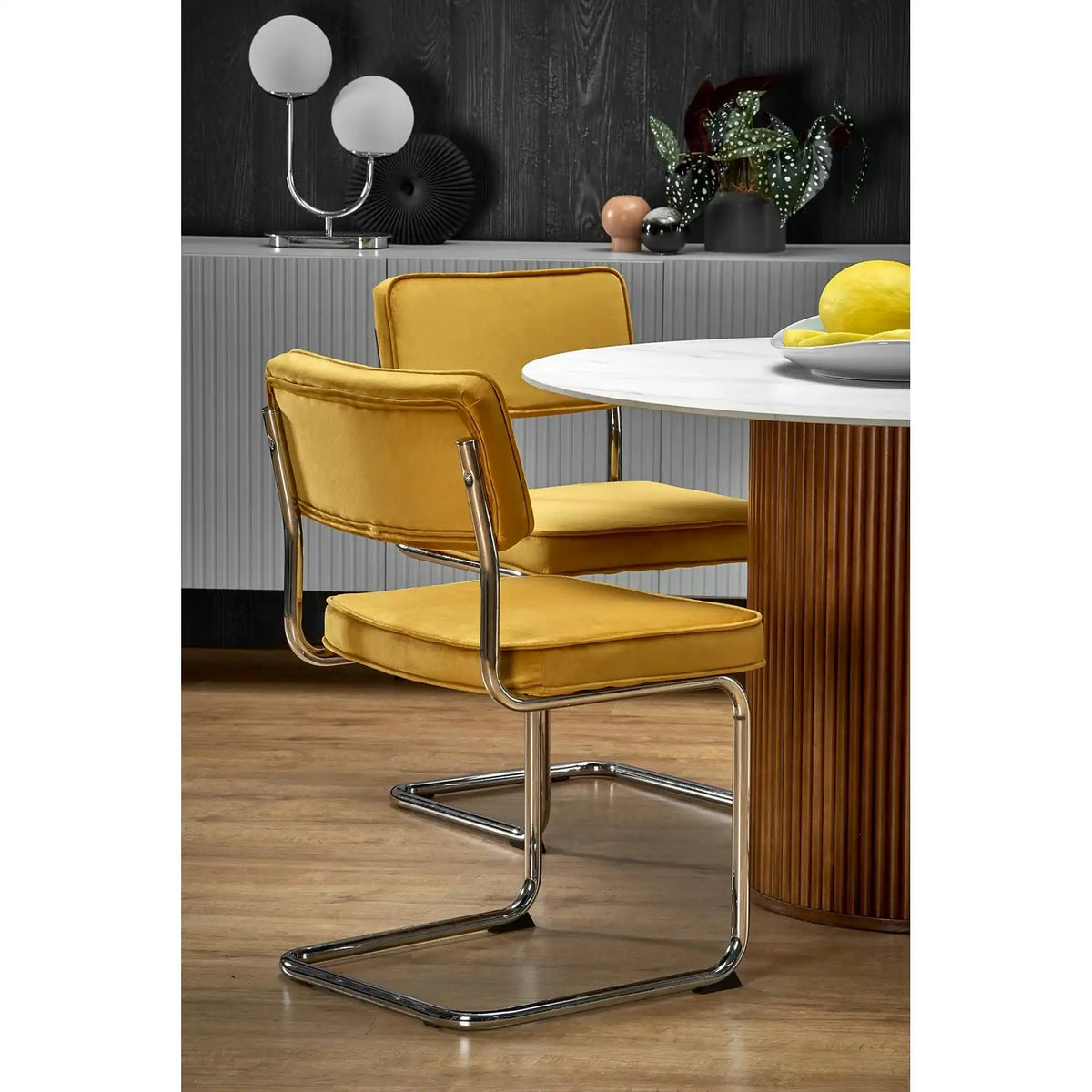 Masa BRUNO, alb cu efect de marmura/nuc, 120x120x76 cm