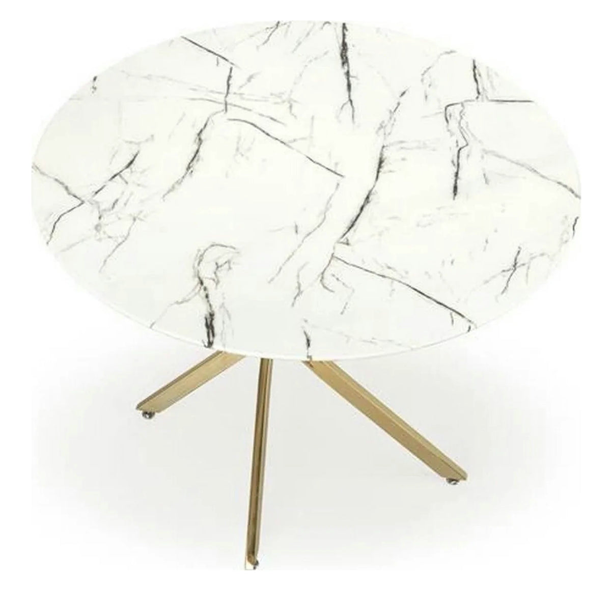 Masa bucatarie dimensiuni mici RAYMOND 2, alb/auriu, sticla/otel, 100x73 cm