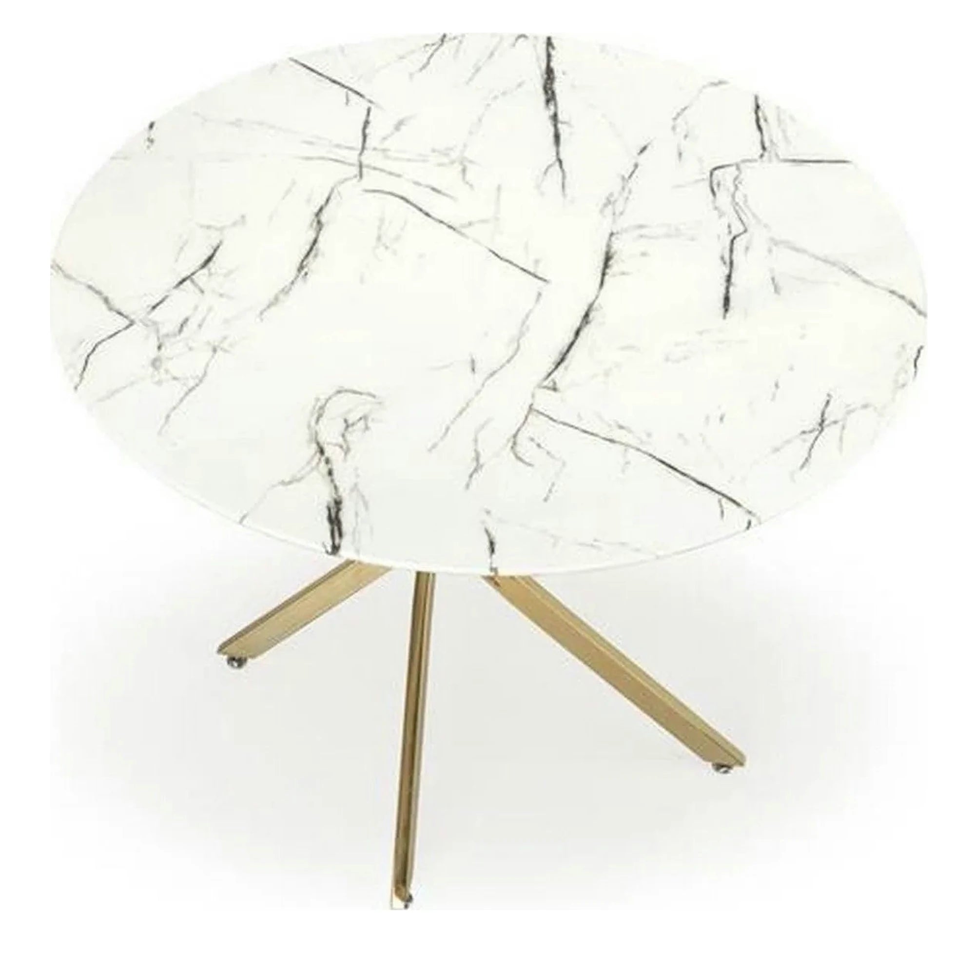 Masa bucatarie dimensiuni mici RAYMOND 2, alb/auriu, sticla/otel, 100x73 cm