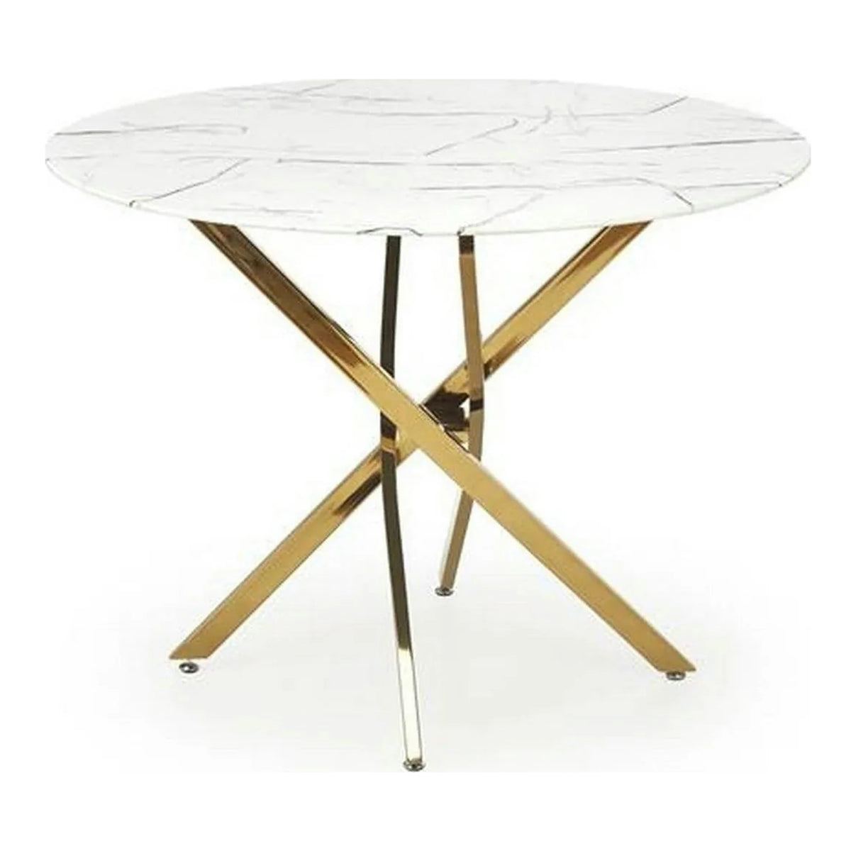 Masa bucatarie dimensiuni mici RAYMOND 2, alb/auriu, sticla/otel, 100x73 cm