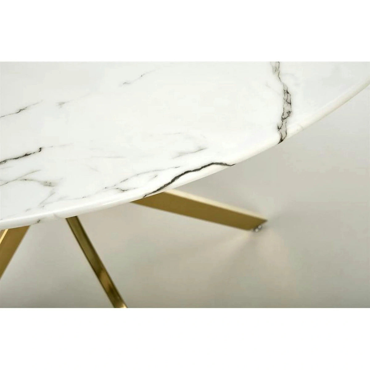 Masa bucatarie dimensiuni mici RAYMOND 2, alb/auriu, sticla/otel, 100x73 cm