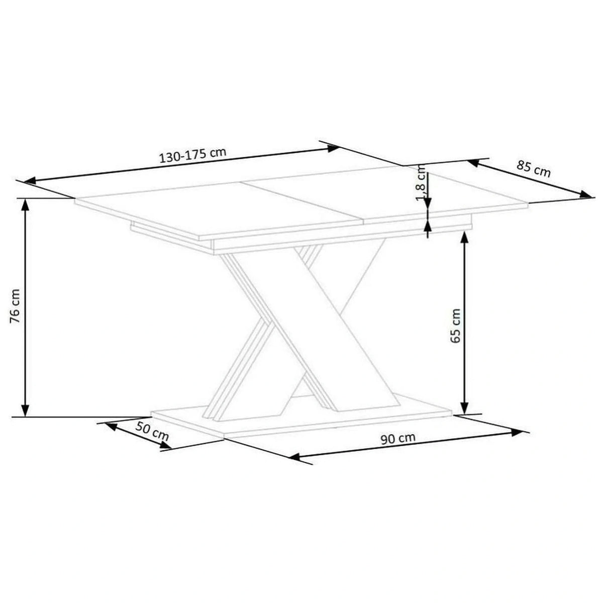 Masa bucatarie dreptunghiulara XARELTO, stejar/alb, PAL/furnir, 130/175x85x76 cm