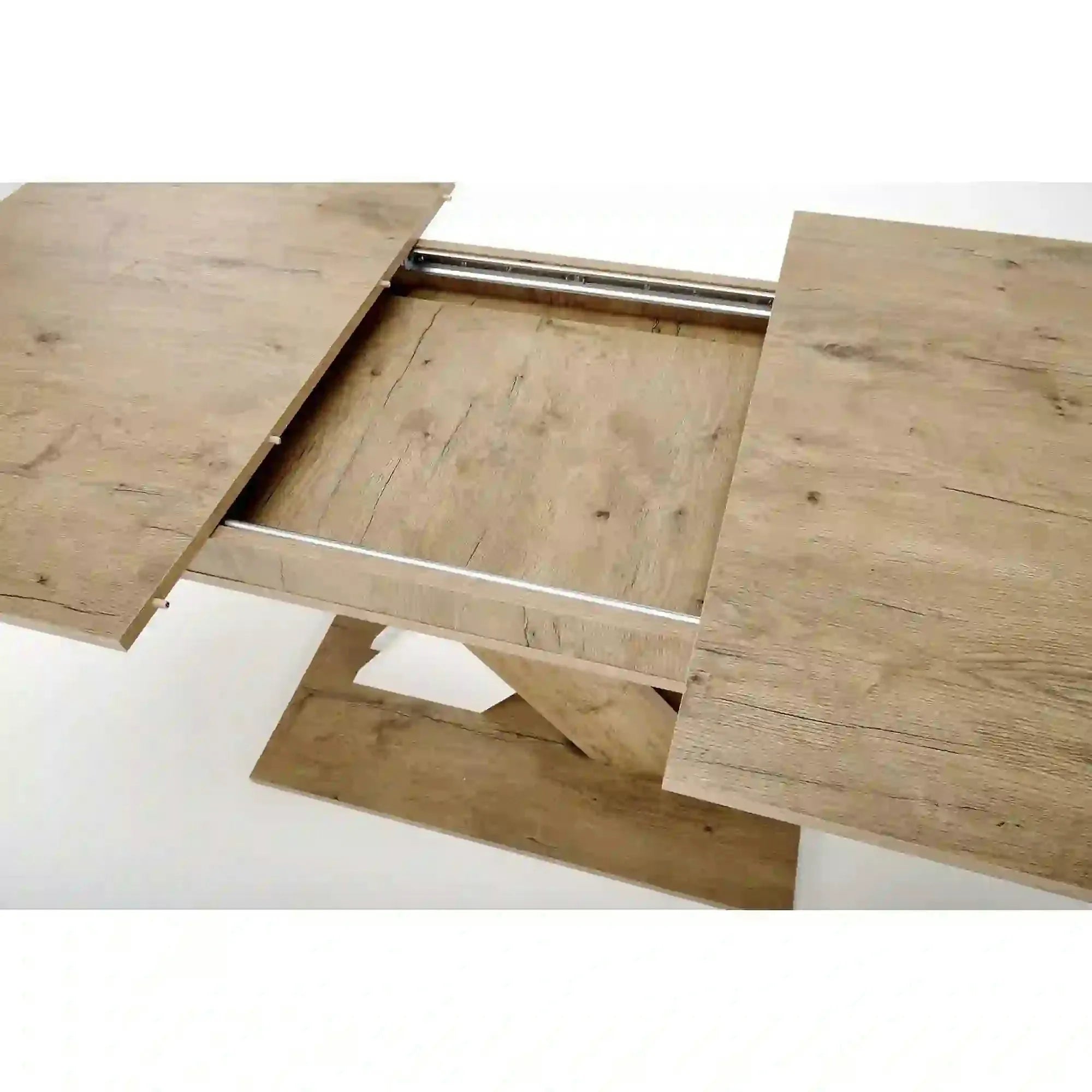 Masa bucatarie dreptunghiulara XARELTO, stejar/alb, PAL/furnir, 130/175x85x76 cm