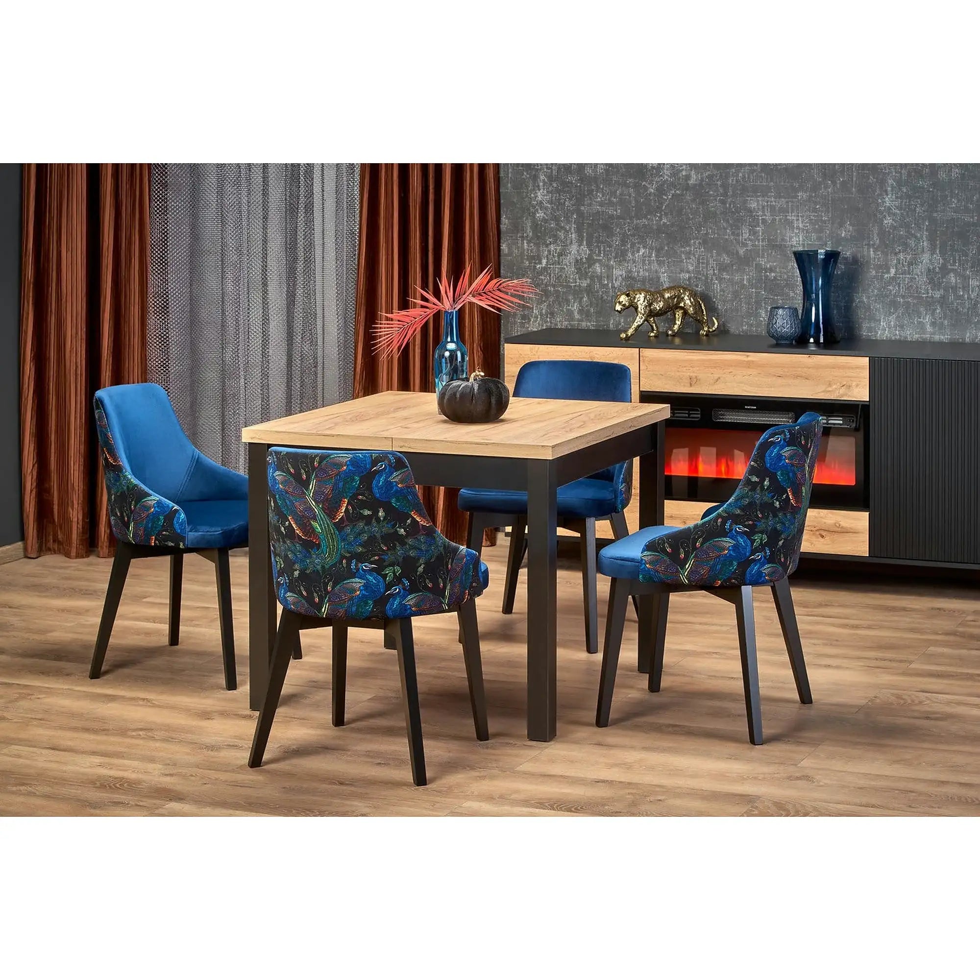 Masa bucatarie extensibila lemn TIAGO, stejar/negru, 90/125x90x77 cm