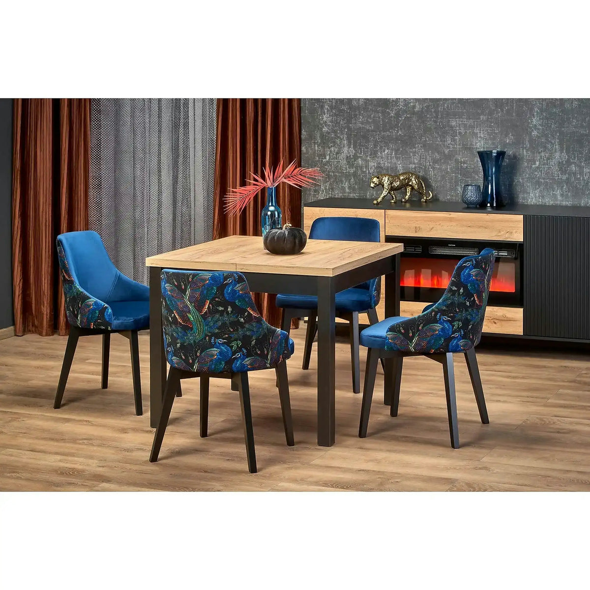 Masa bucatarie extensibila lemn TIAGO, stejar/negru, 90/125x90x77 cm