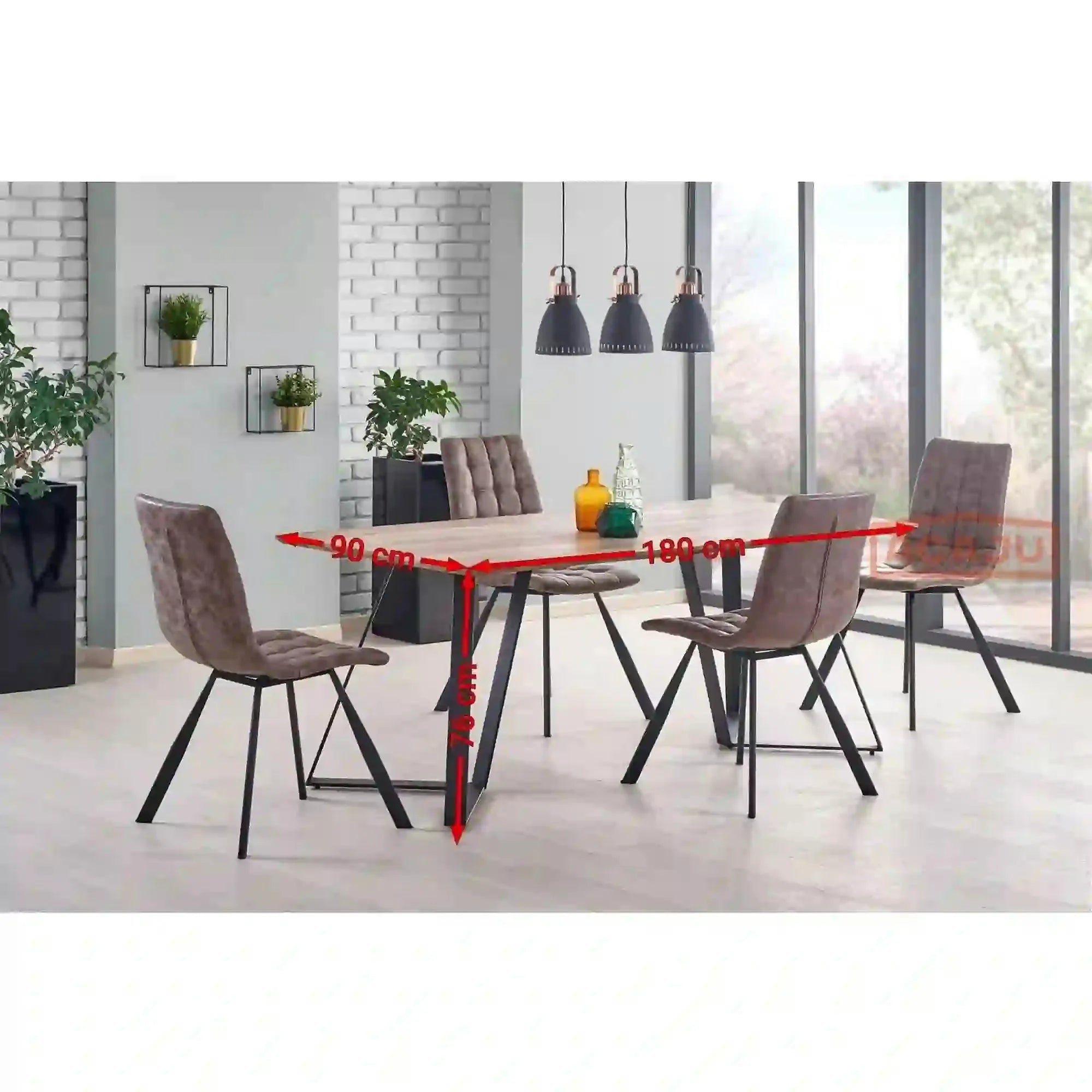 Masa CALGARY, nuc rustic/negru, 180x90x76 cm