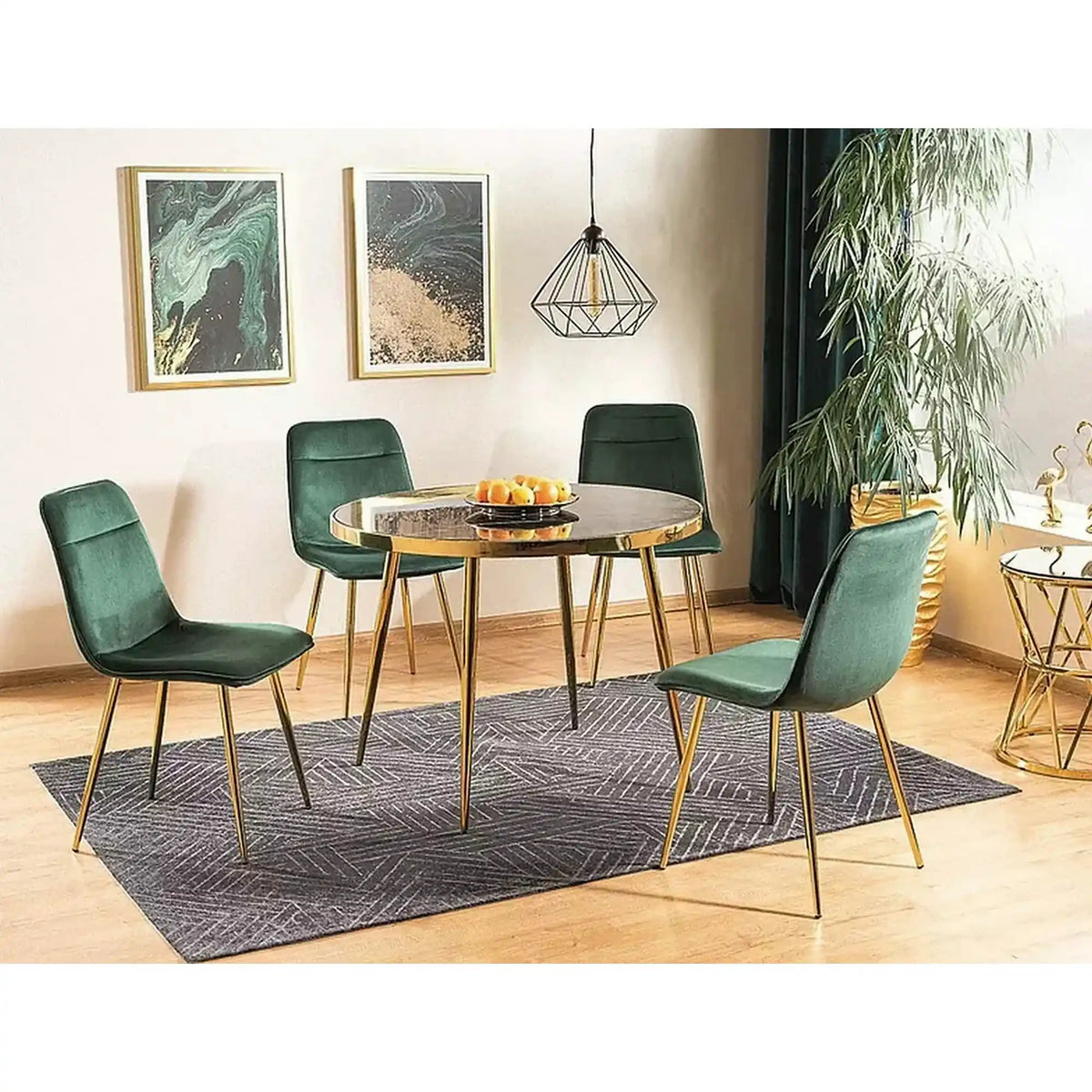 Masa CALVIN, negru cu efect de marmura/auriu, sticla securizata/metal, 100x100x75 cm