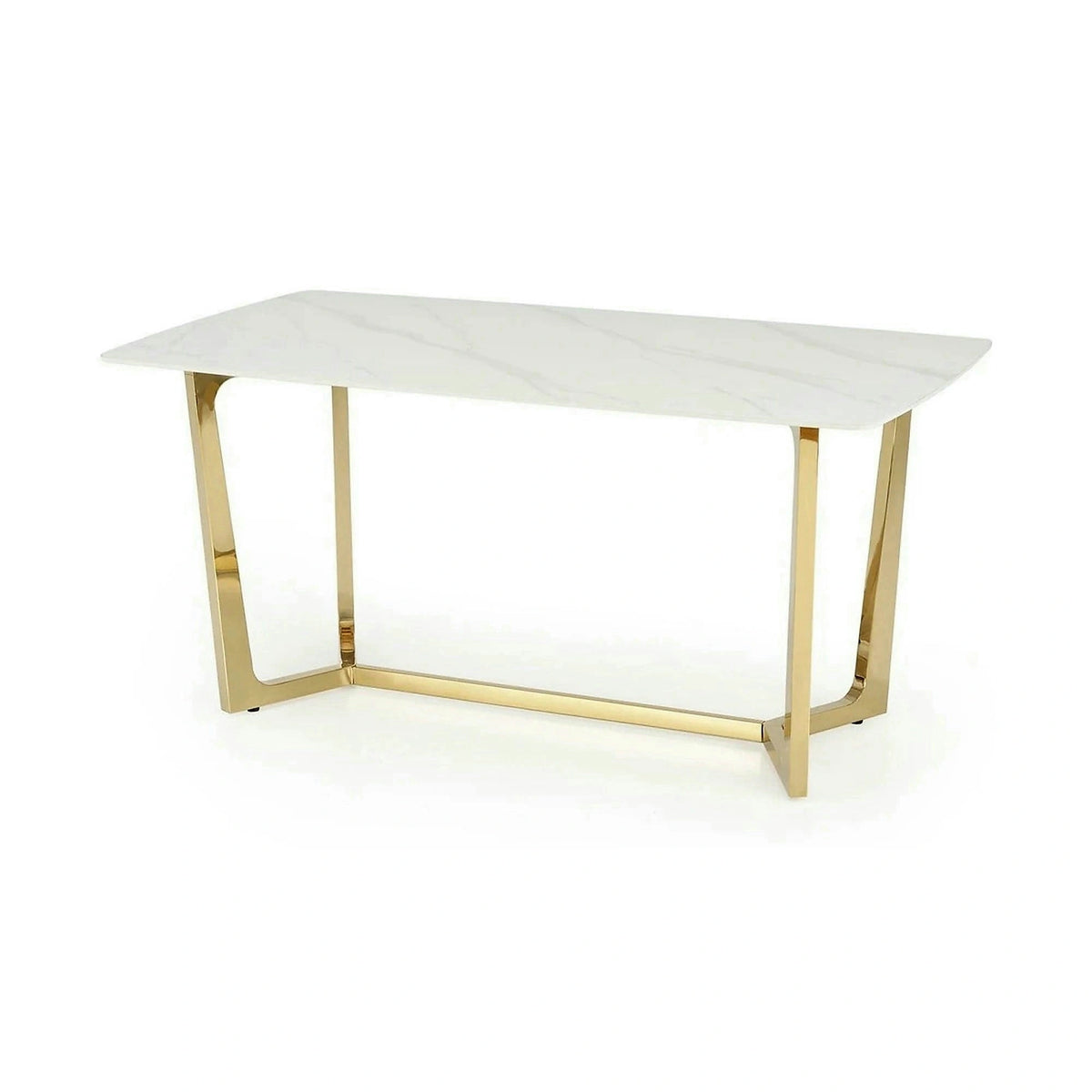 Masa CLEMENTE, alb/auriu, ceramica/metal, 160x90x76 cm