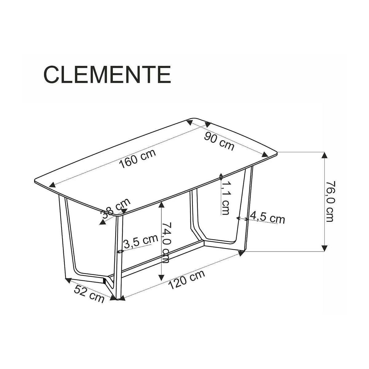 Masa CLEMENTE, alb/auriu, ceramica/metal, 160x90x76 cm