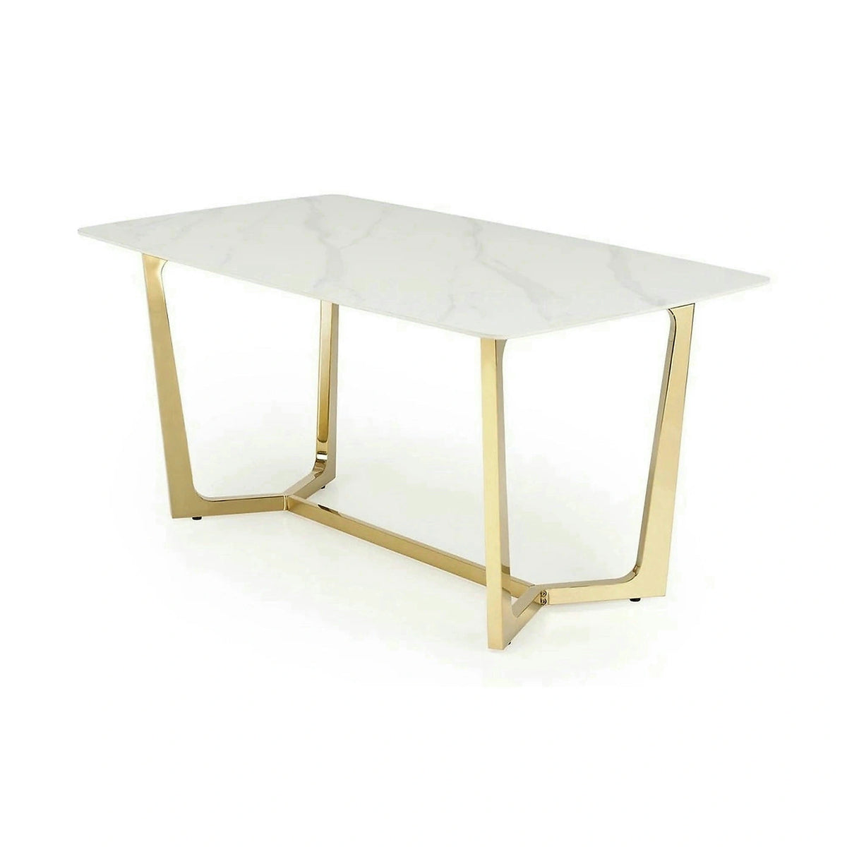 Masa CLEMENTE, alb/auriu, ceramica/metal, 160x90x76 cm