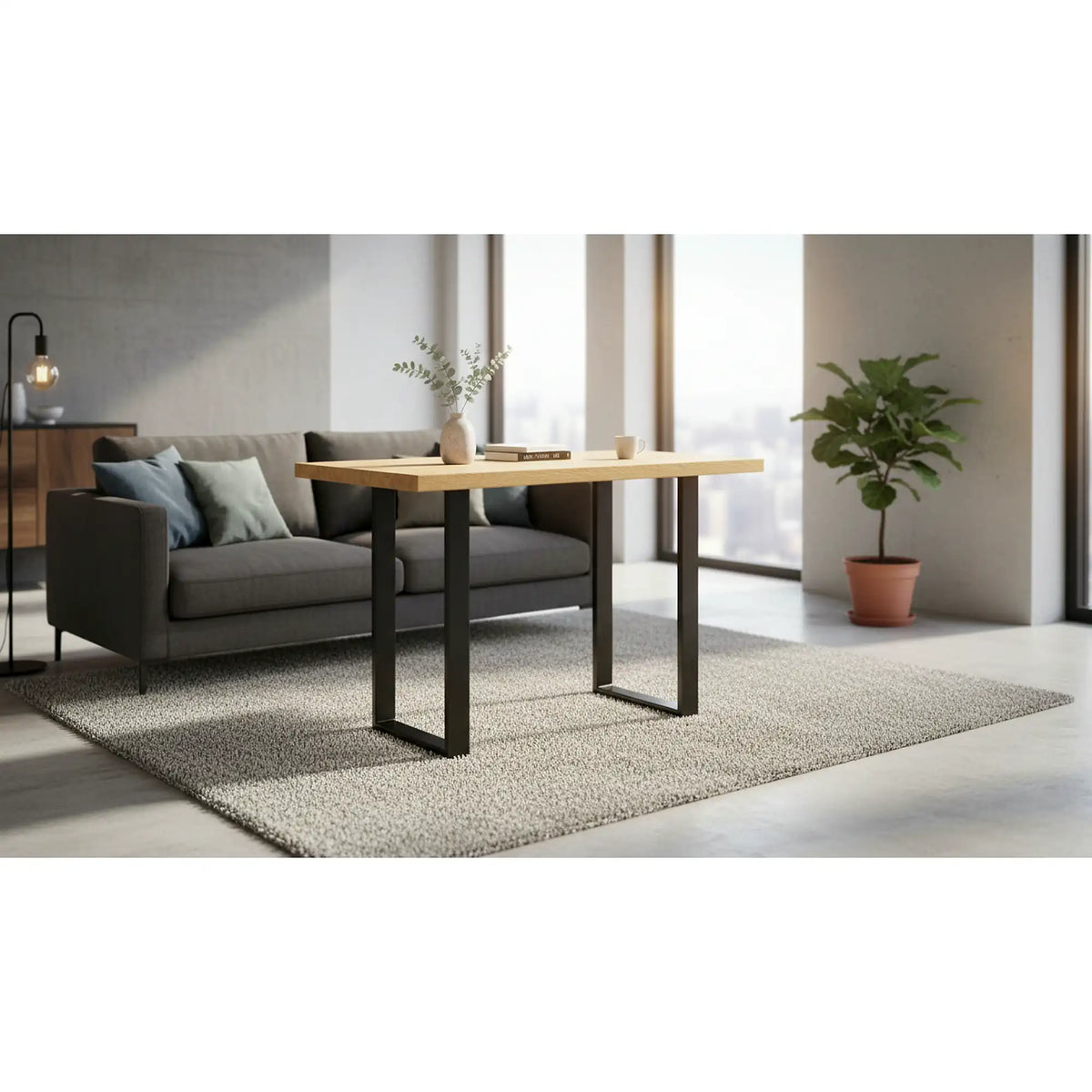 Masa COUNTRY, stejar/negru, lemn/metal, 140x80x96 cm