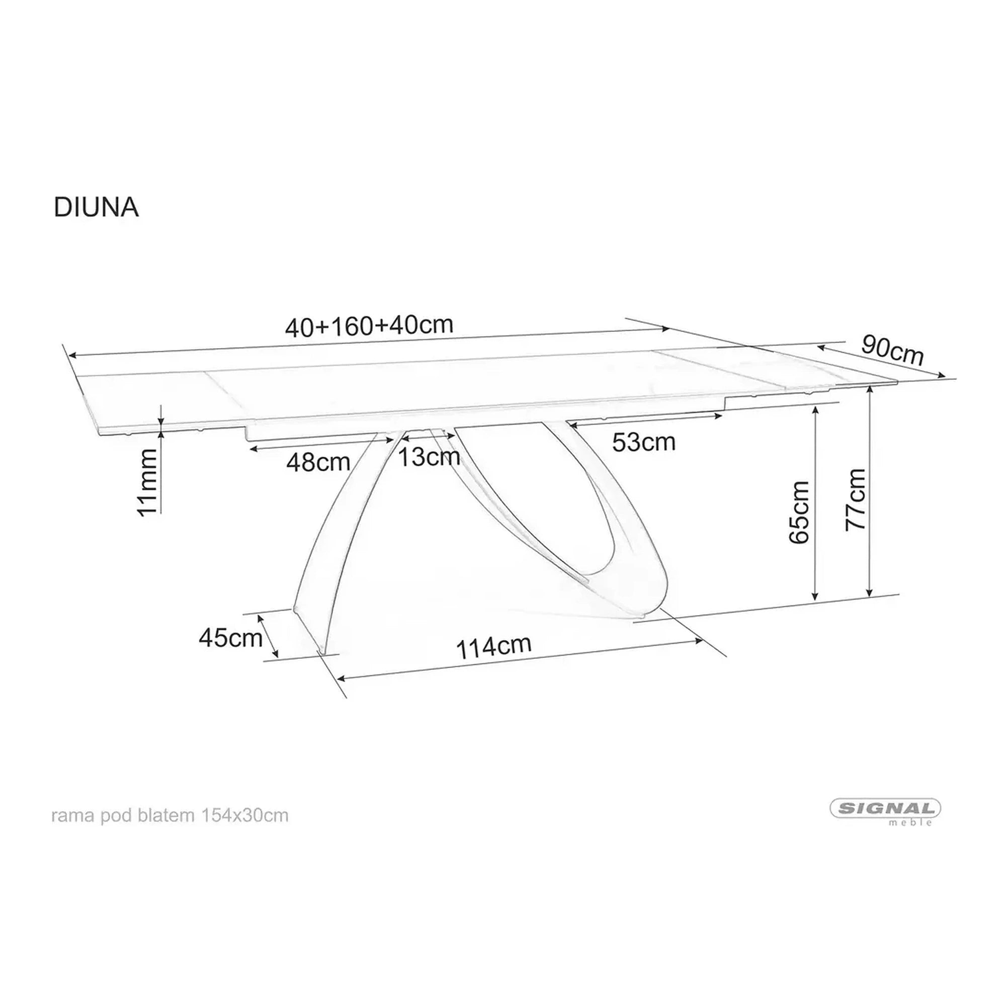 Masa cu blat de sticla/ceramica DIUNA CERAMIC, negru, 160/240x90x76 cm