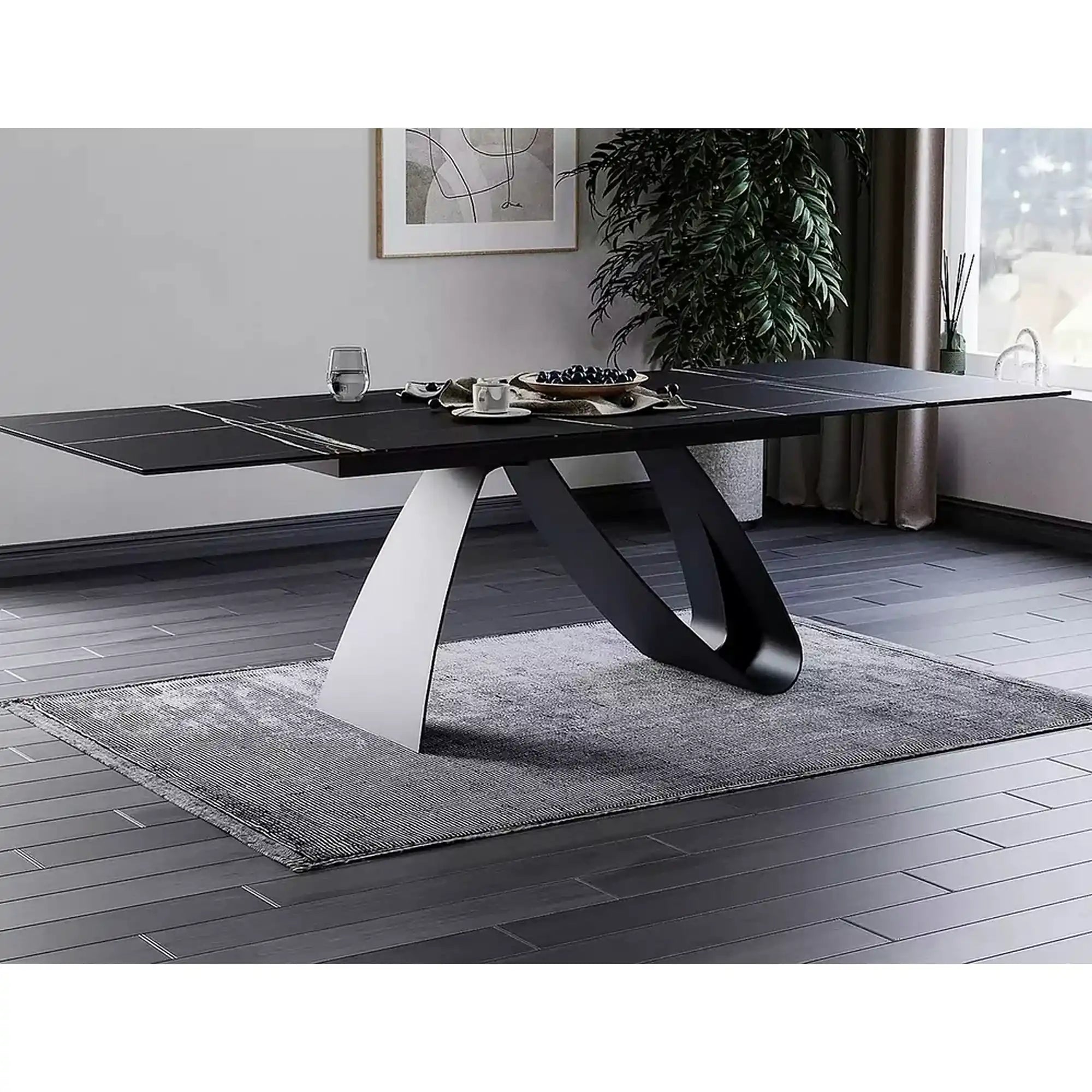 Masa cu blat de sticla/ceramica DIUNA CERAMIC, negru, 160/240x90x76 cm