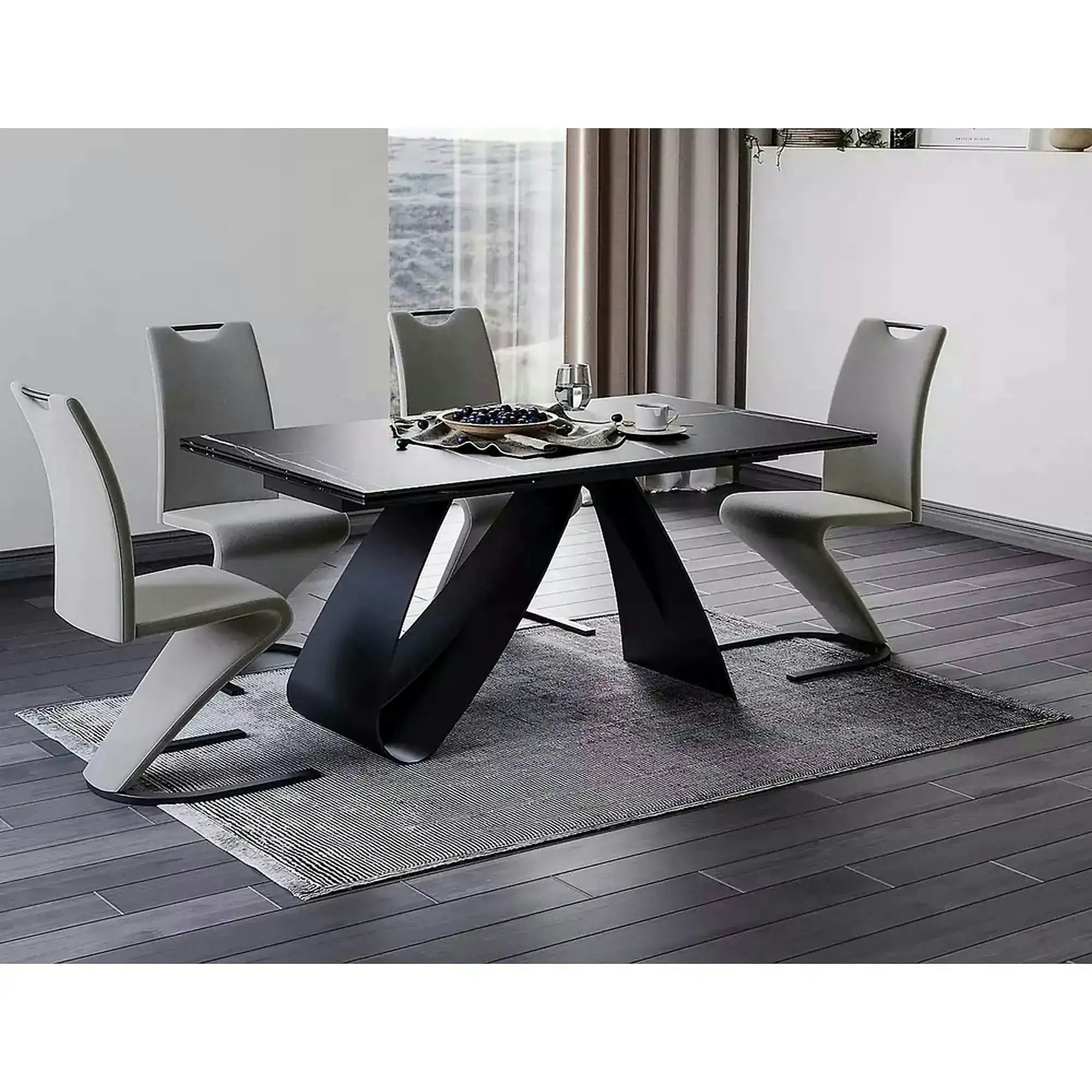 Masa cu blat de sticla/ceramica DIUNA CERAMIC, negru, 160/240x90x76 cm